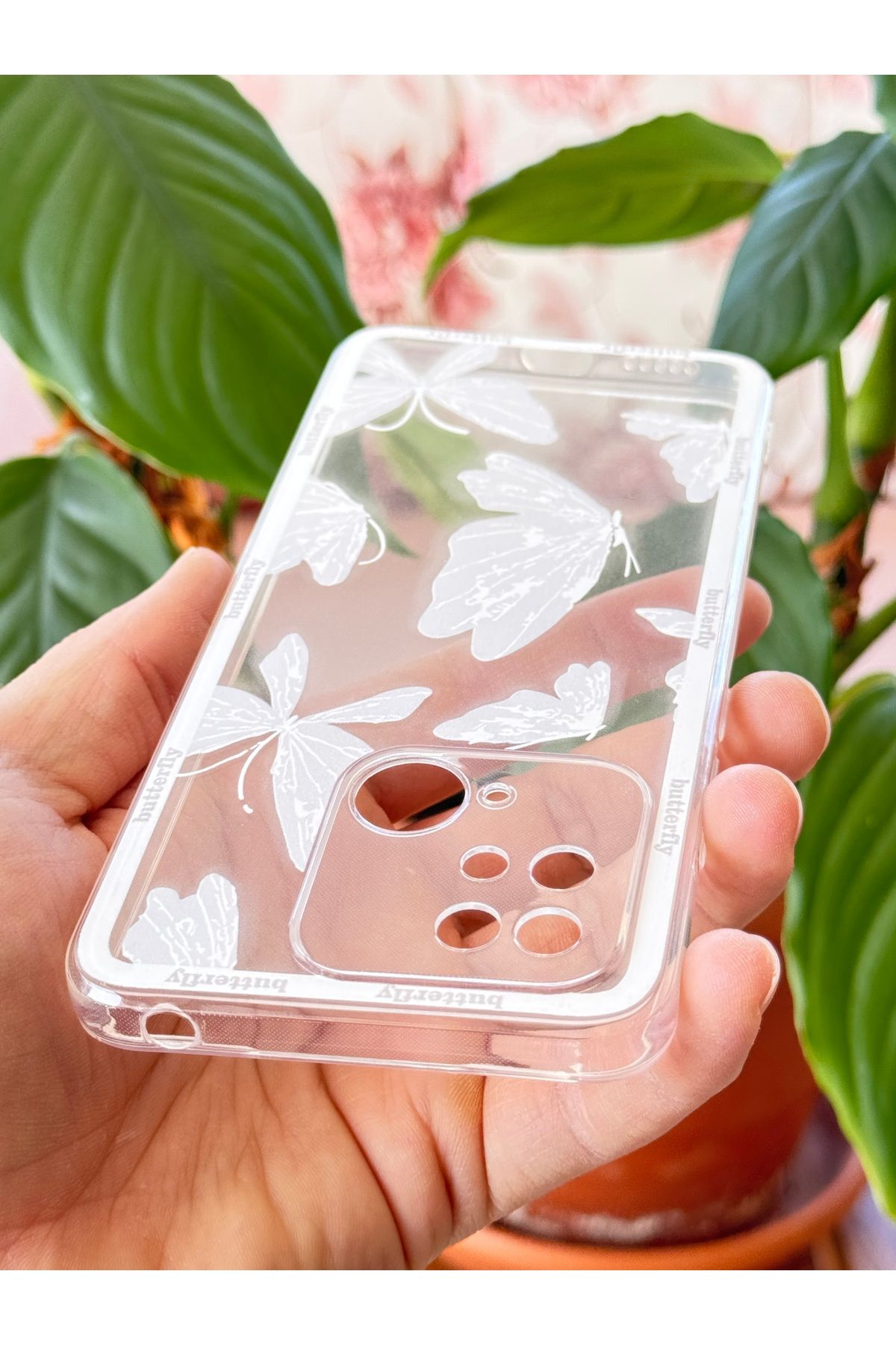 Fibaks-Redmi 10C Compatible Case Designed Patterned Camera Protection Transparent Butterfly Flexible Soft Silicone Cover 3
