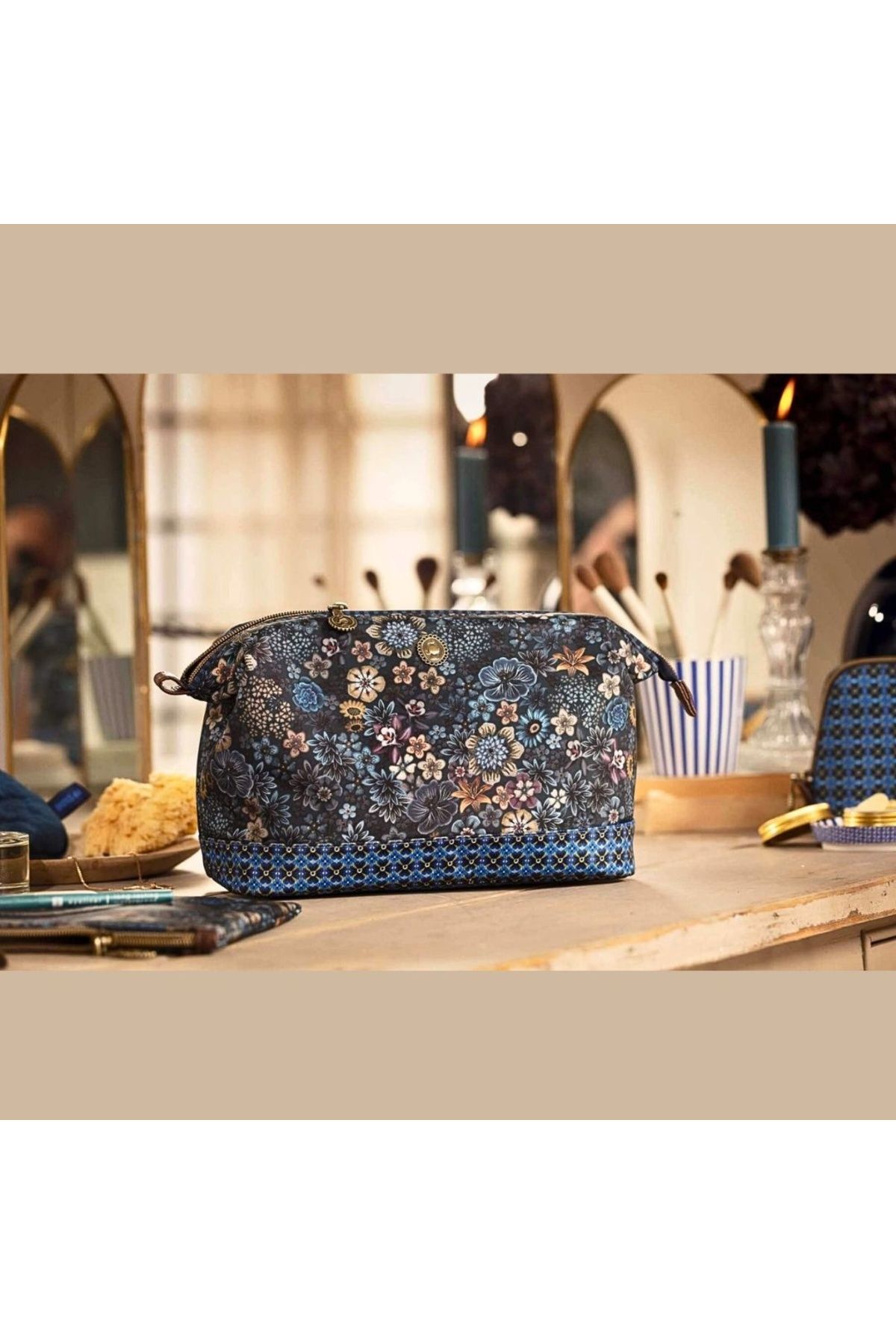 Pip Studio-Geantă pentru cosmetice, Purse Large, Pip Studio, Blue, 26x18x12 cm, colecția Tutti i Fiori 2