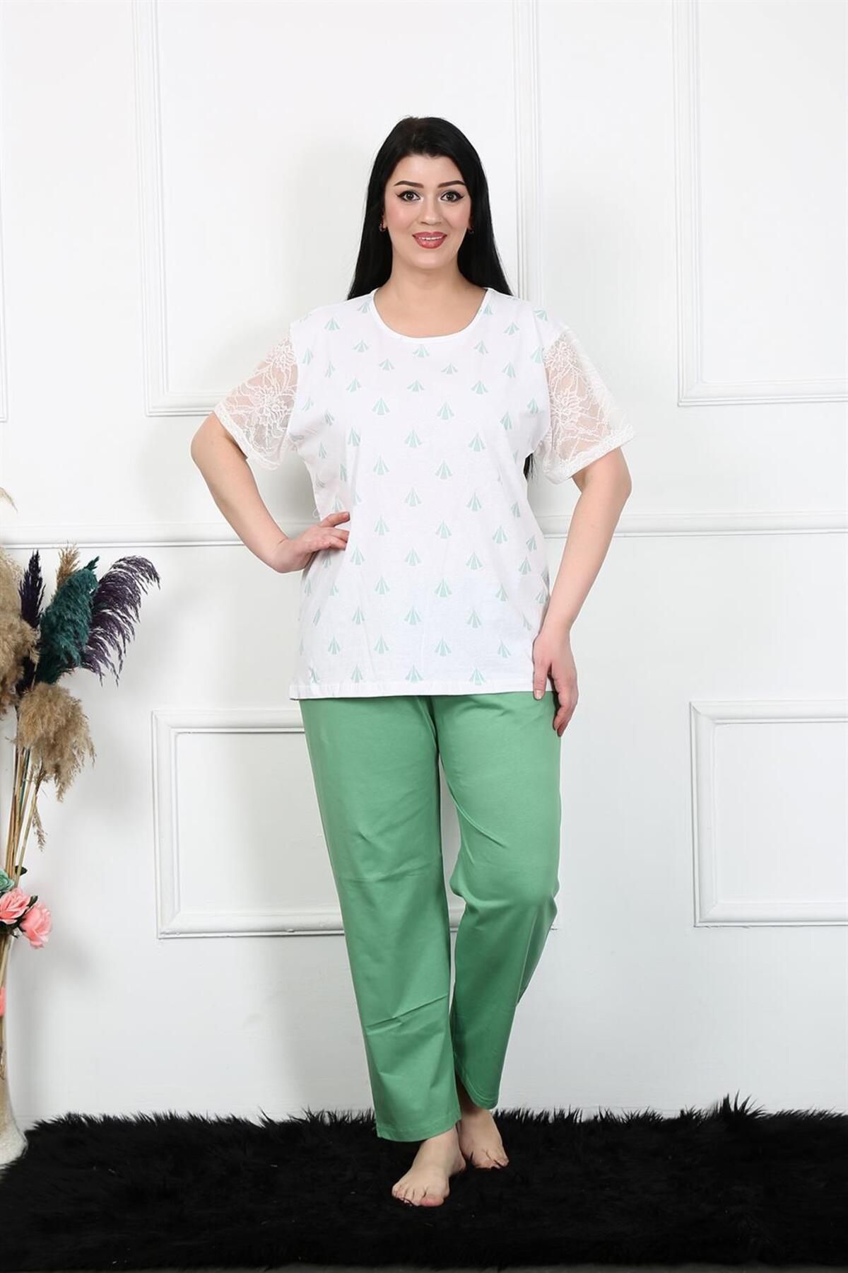 COXO Fashion`S Moda Çizgi Women 5XL-6XL-7XL-8XL Plus Size Short Sleeve Pajama Set 75001