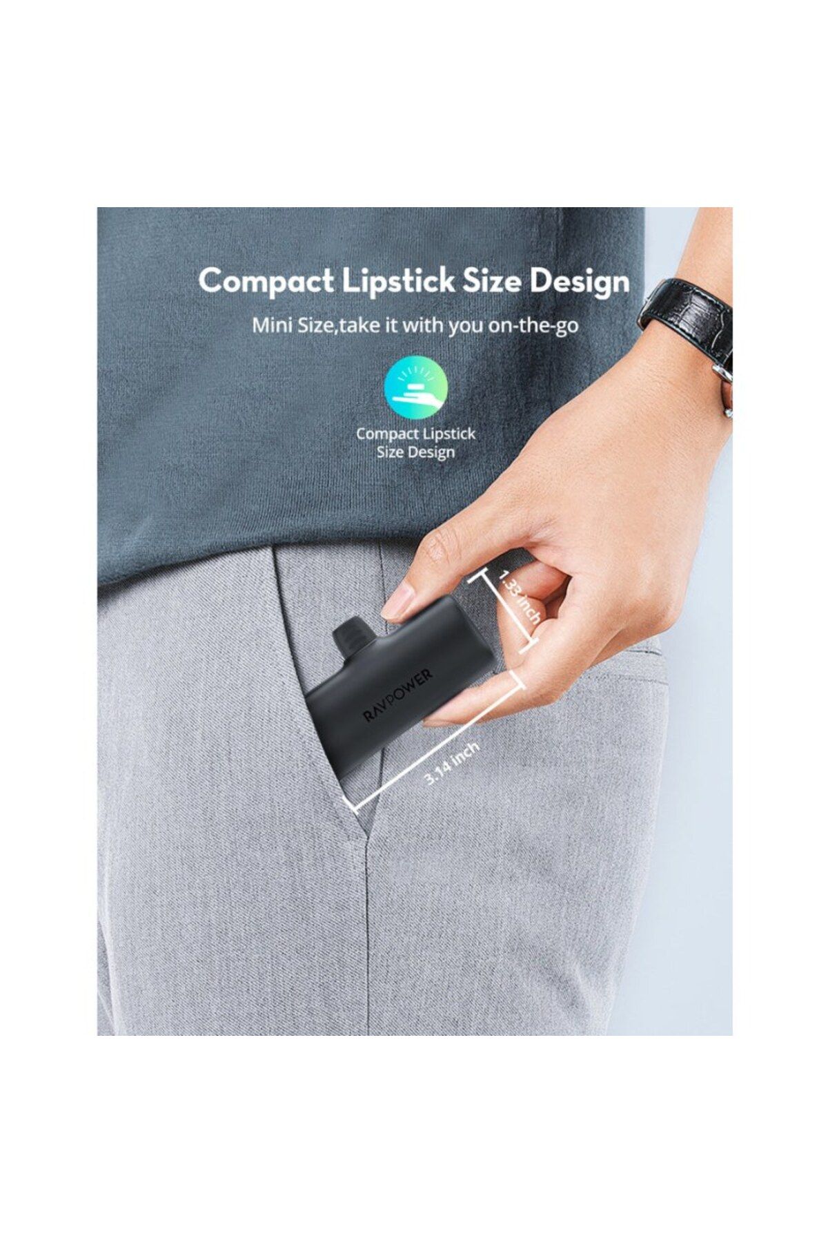 RavPower-Mini Power Bank Portable With Type-C Connector - 5000 mAh - 20W - Black - RP-PB1221 6