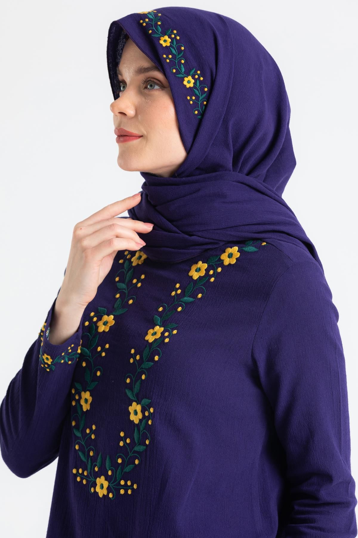 شال بنفش مردانه شیله پارچه کروک دوزی Eliş Şile Bezi