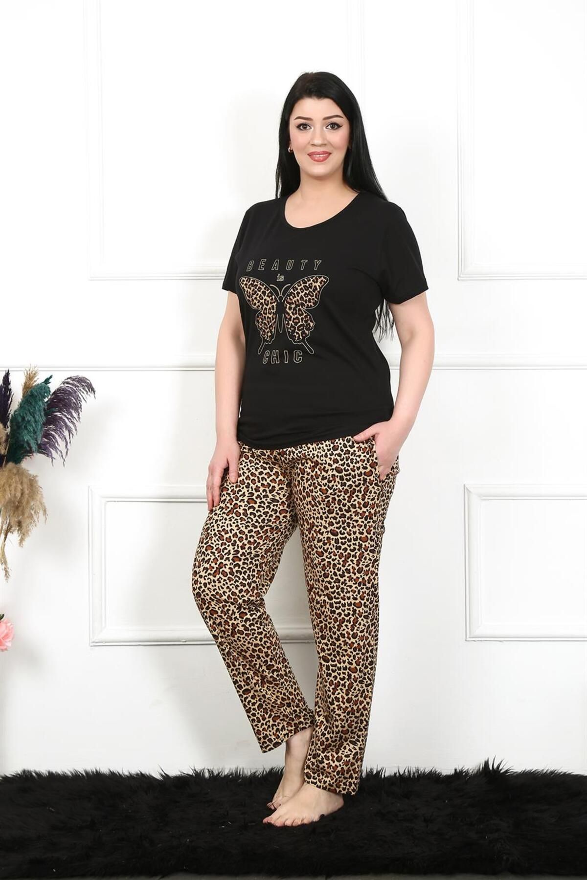 COXO Fashion`S Moda Çizgi Women's Plus Size Short Sleeve Pajama Set 202203