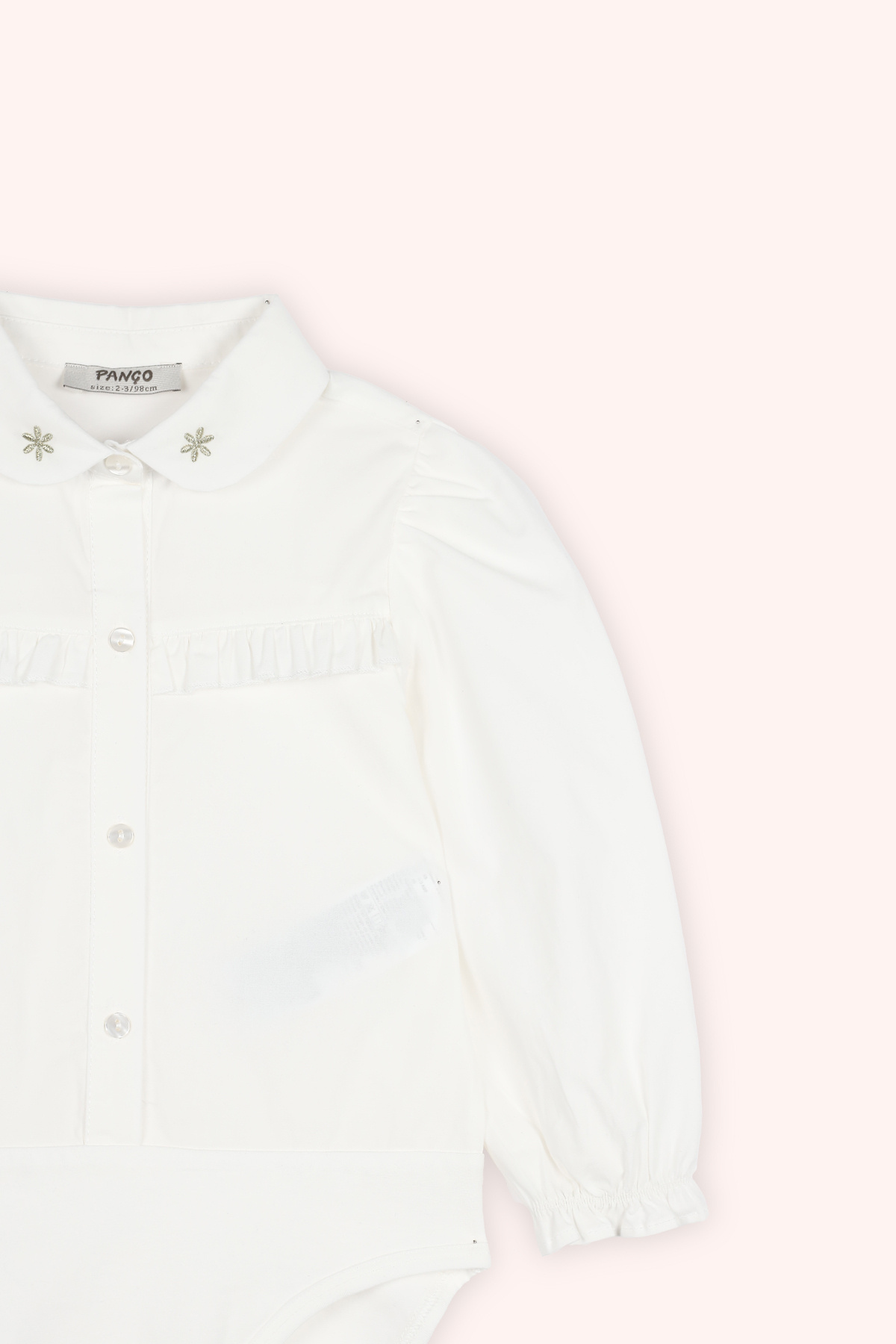 Panço Kız Bebek Yakalı Nakış Detaylı Ekru Body Gömlek fotoğrafı 2 (önizleme)