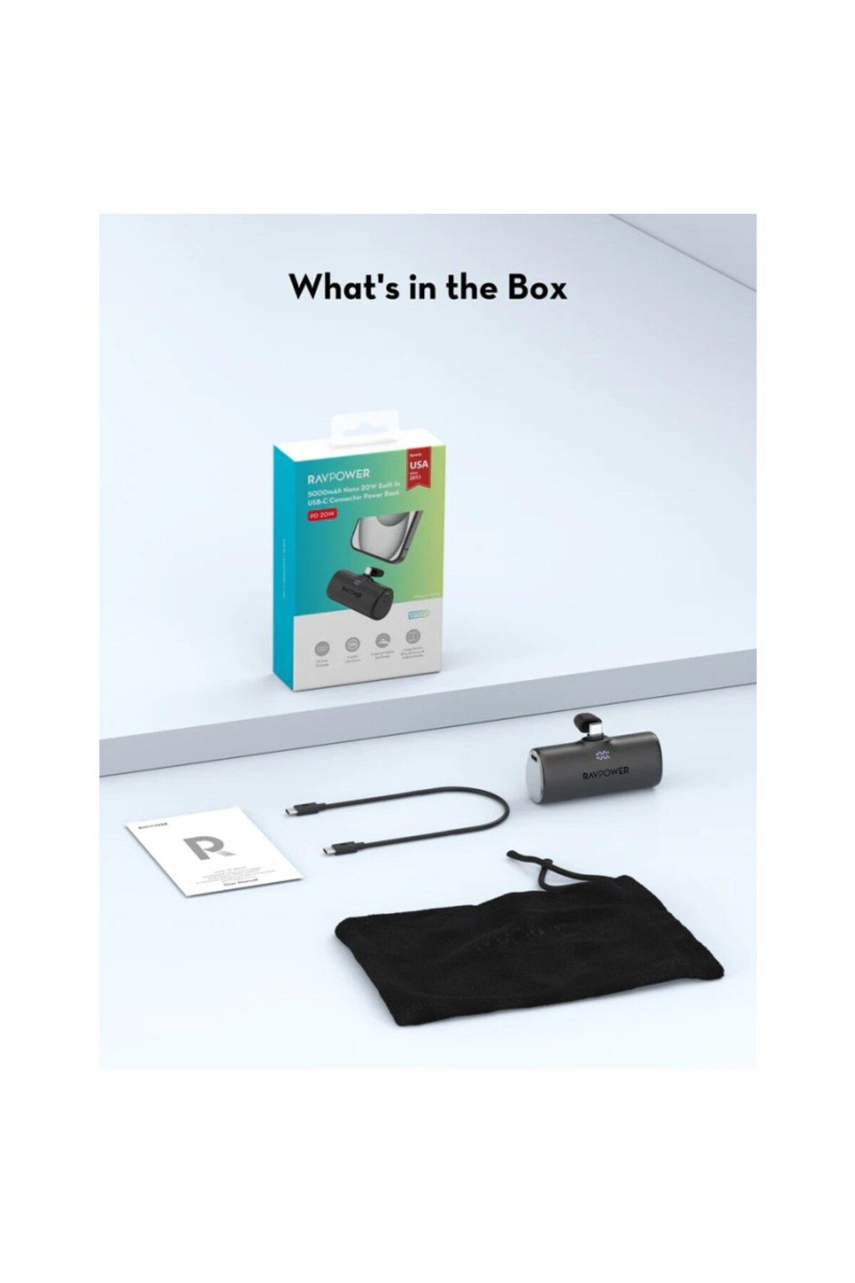 RavPower-Mini Power Bank Portable With Type-C Connector - 5000 mAh - 20W - Black - RP-PB1221 8