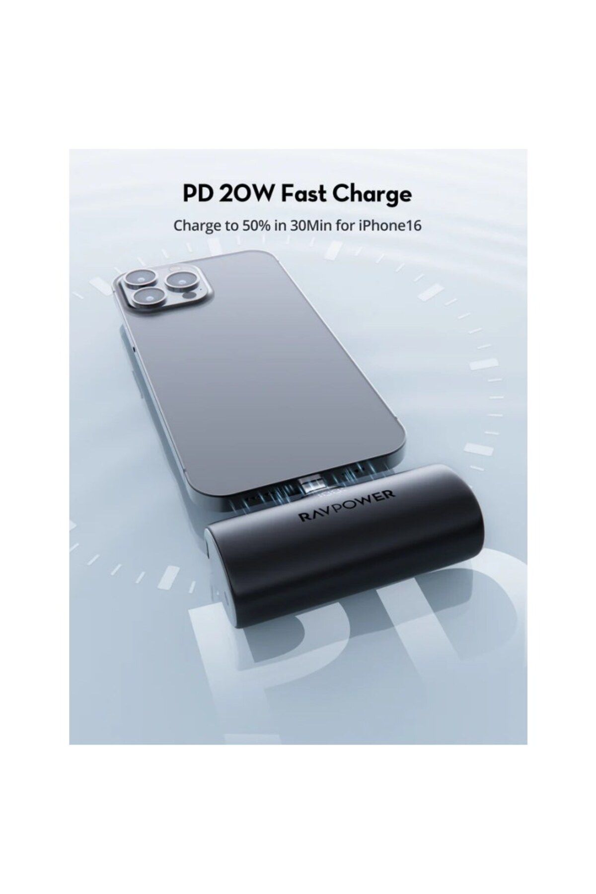 RavPower-Mini Power Bank Portable With Type-C Connector - 5000 mAh - 20W - Black - RP-PB1221 5