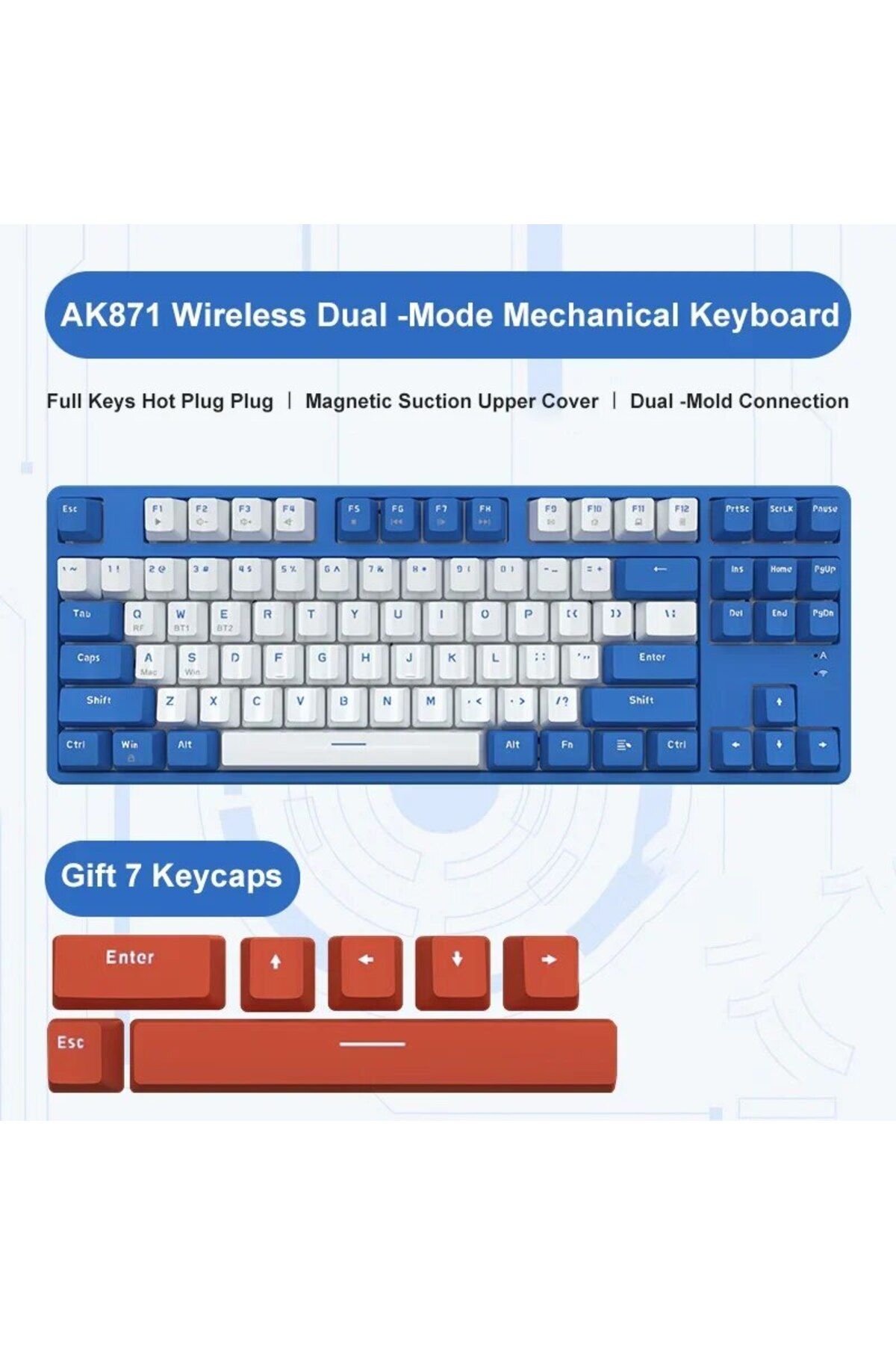 Ajazz-Green axis Blue Ajazz Ak871 2.4G Wireless Gaming Mechanical Keyboard 87 Keys Hot-Swappable Bluetooth 1