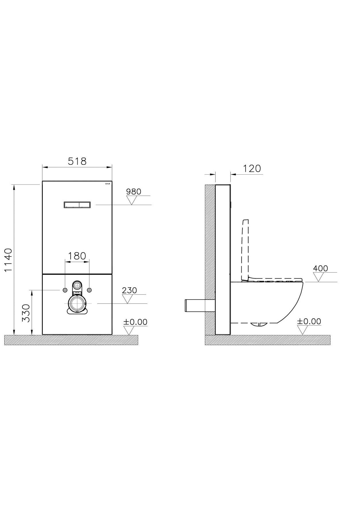 VitrA-WC frame with water tank, black glass, for wall-hung WC, 3/6 2