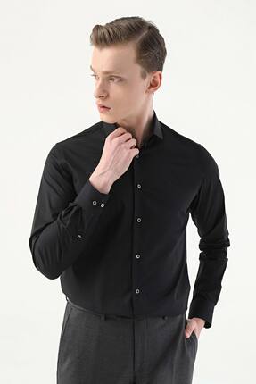 Tween Slim Fit Siyah Düz Easy Care Gömlek