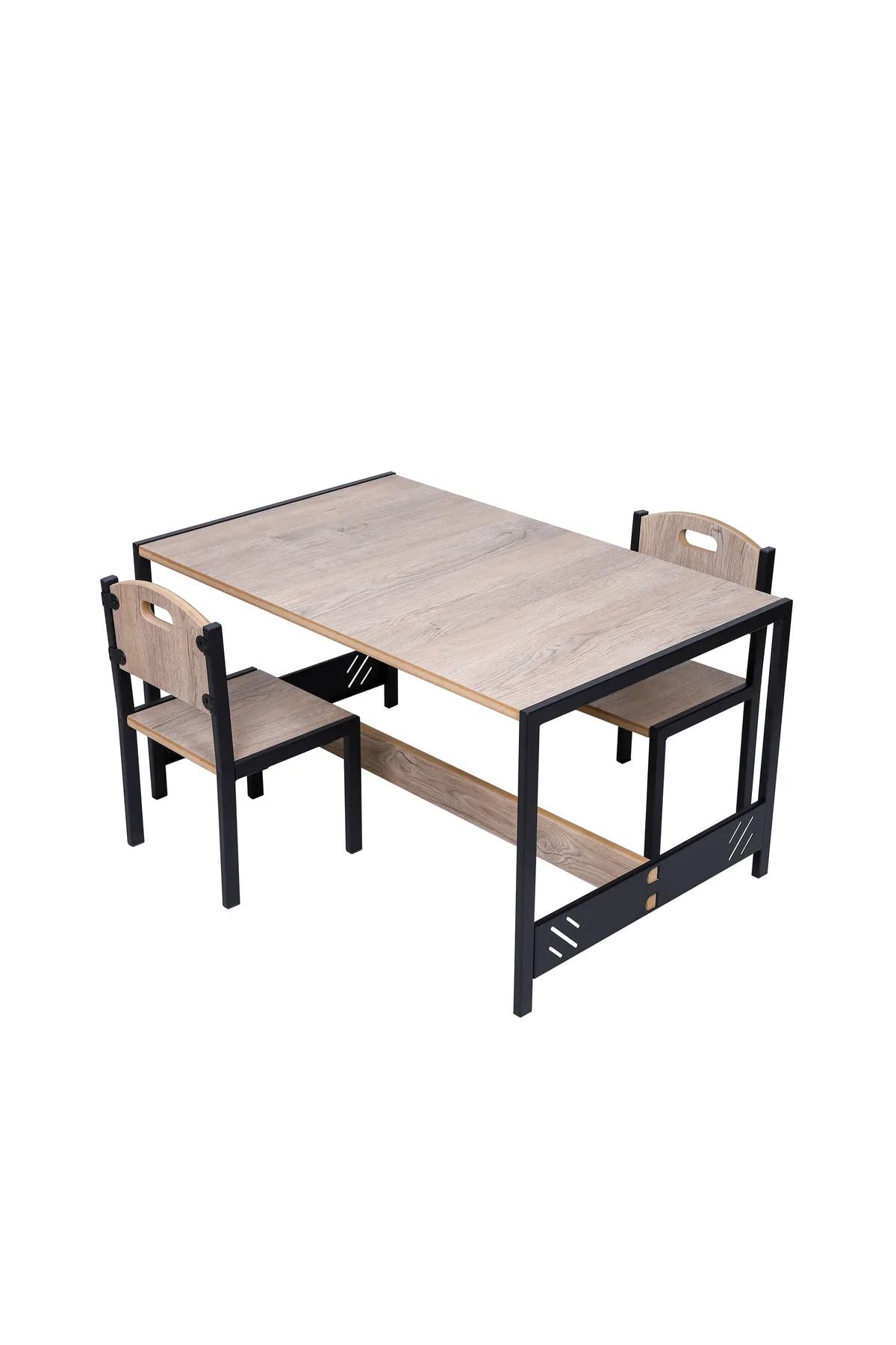 Industrial Living Çocuk Aktivite Oyun Masası - Çift Kişilik Çocuk Masası - MDF - Meşe - Metal