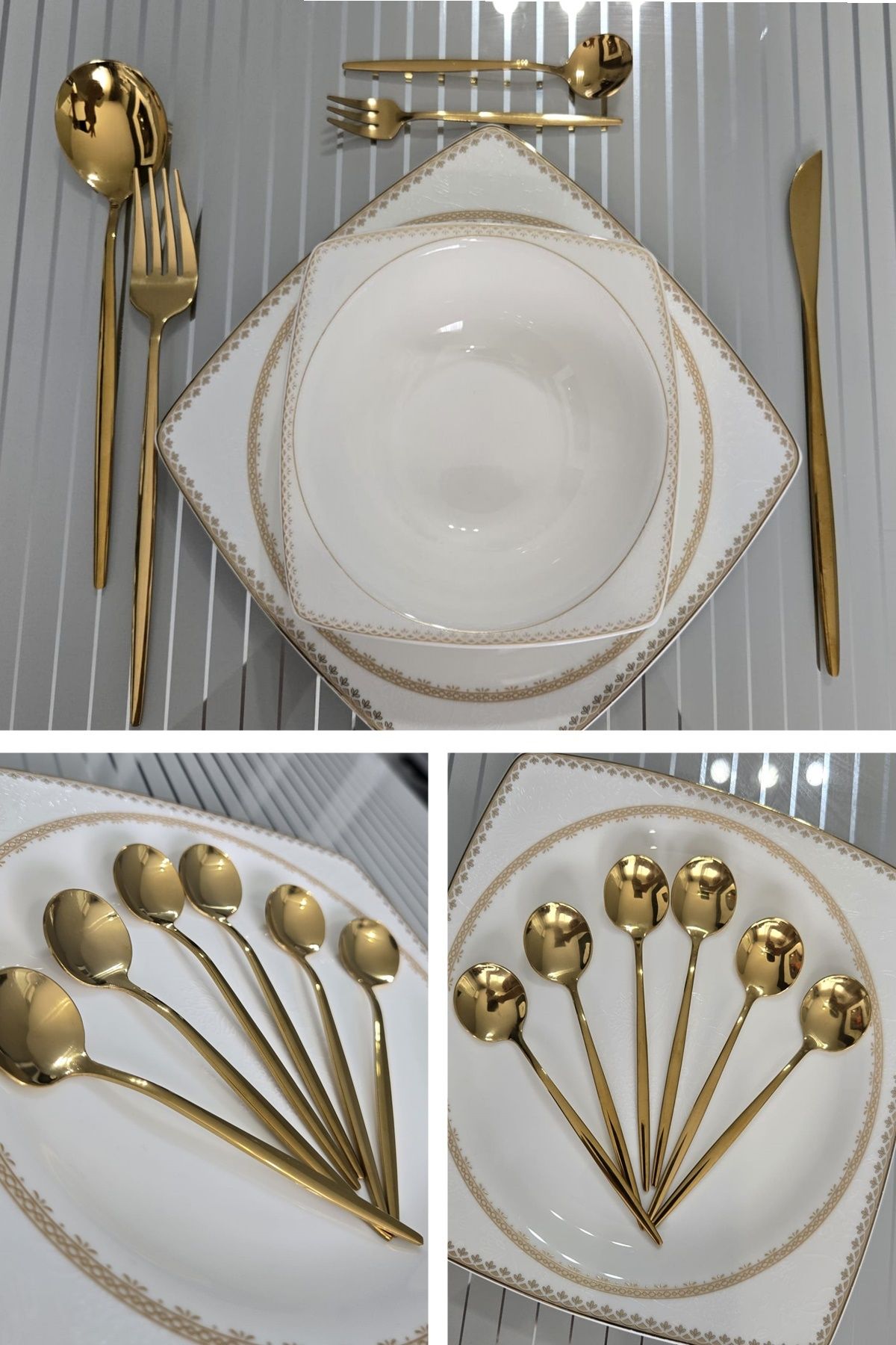 Kitchen Beauty 6 Adet Gold Detaylı Tatlı Kaşığı Takımı | 6 Parça Lüks Tatlı Kaşık Takımı