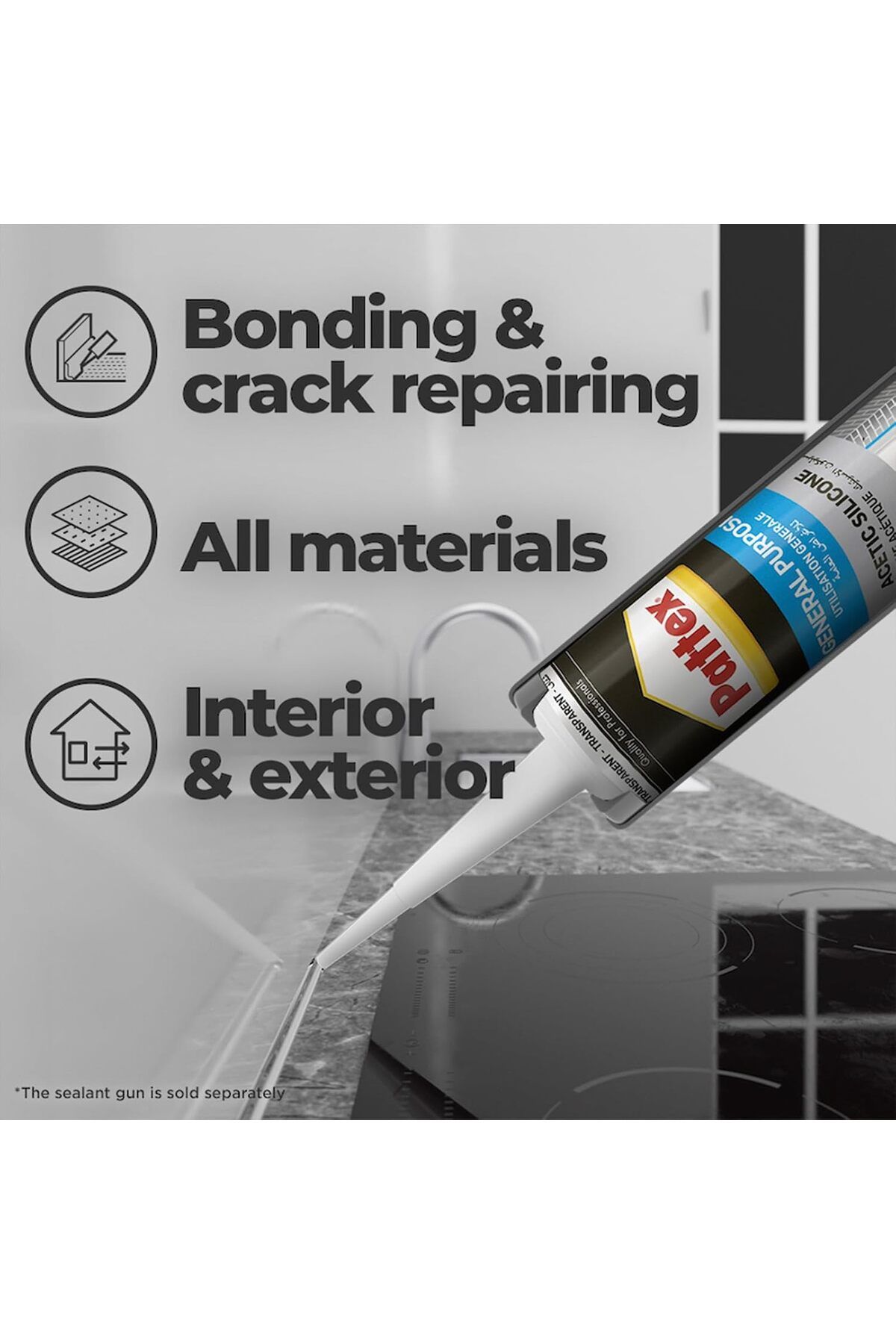 Pattex-سيلكون باتيكس SL212 متعدد الاستخدامات – 280 مل للاستخدام الداخلي والخارجي، شفاف 3