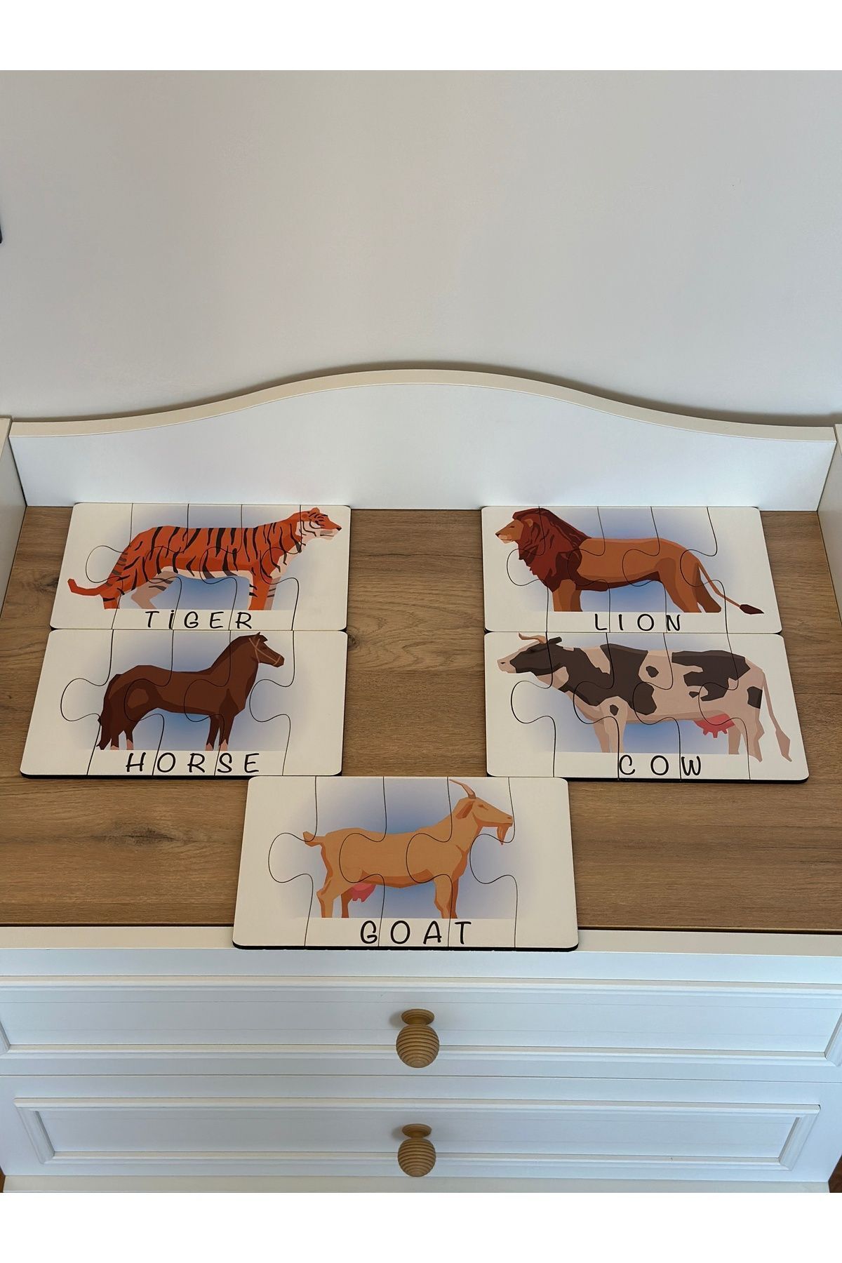Karter İnovasyon-Animals English Puzzle Matching Card - Montessori Education Toy 6
