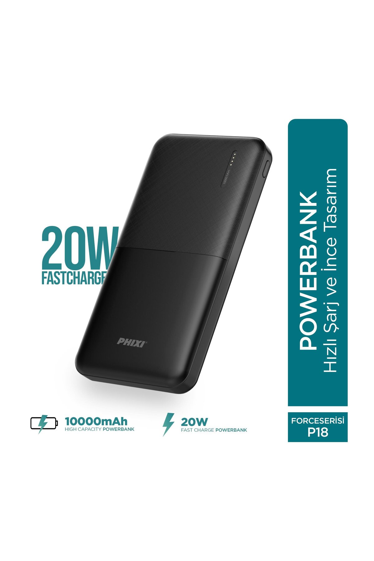 Phixi Basic P18 22.5W 10000mAh Hızlı Şarj Cihazı - PD Powerbank