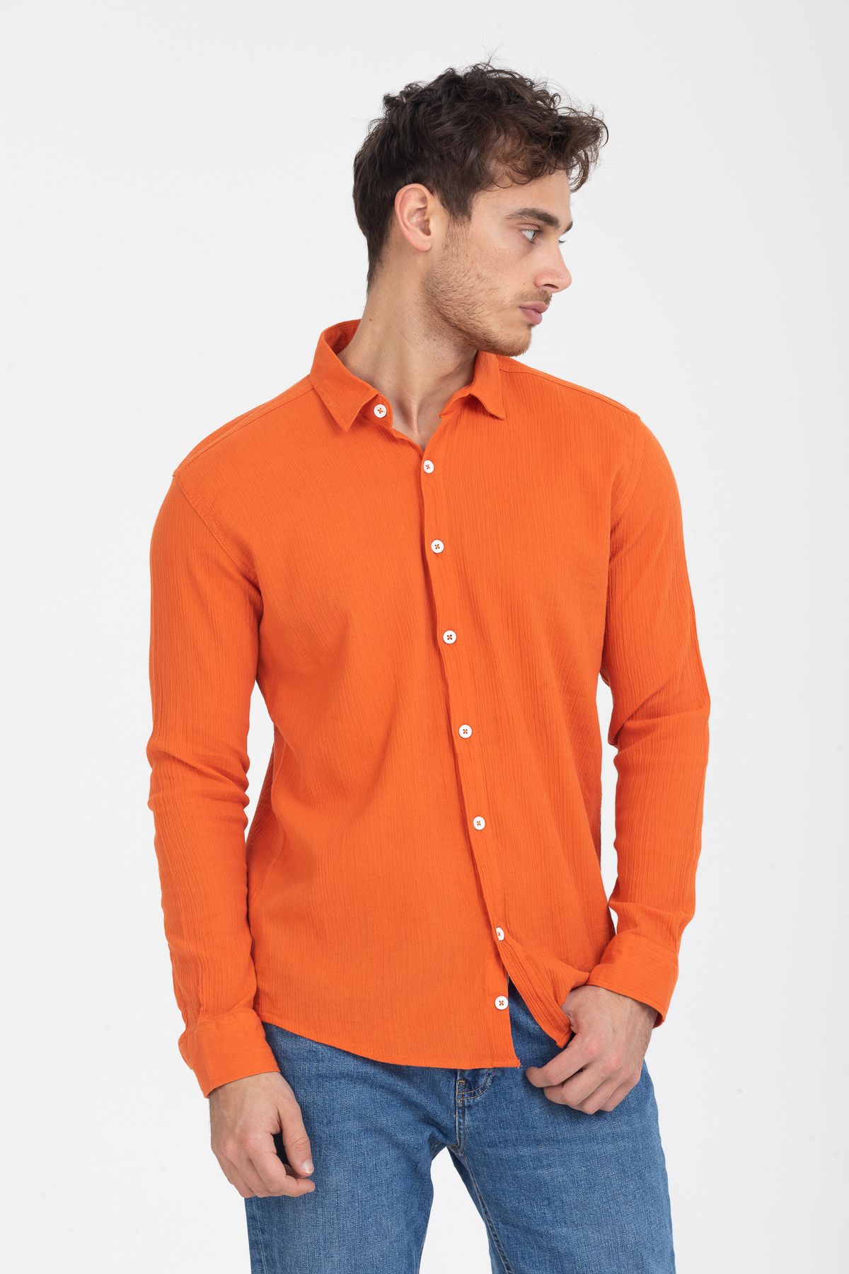 Klothy-Men's Cotton Washed Regular Fit Shirt 2593 4