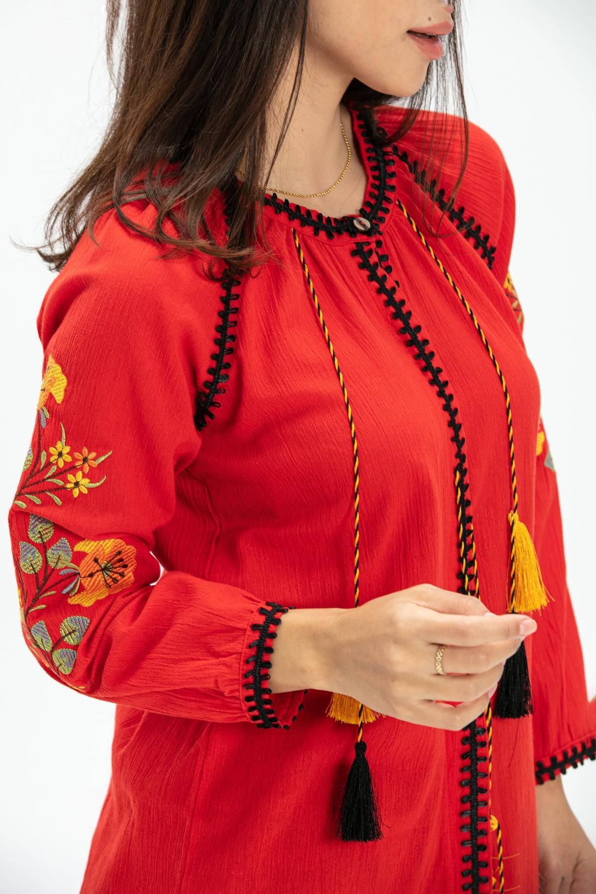 Eliş Şile Bezi-Long Sleeve Şile Cloth - Nigar Summer Blouse (Red / Krmz) 3