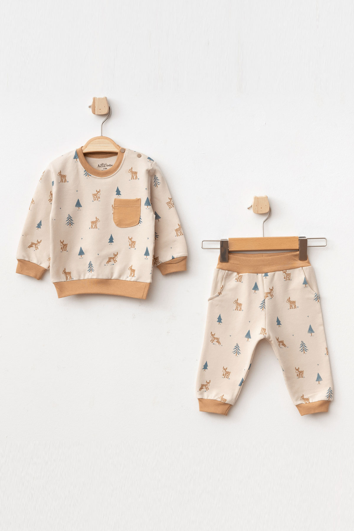 Baby Boy Deer Patterned Sweatshirt Pants 2pcs Baby Set 3 Months - 36 Months