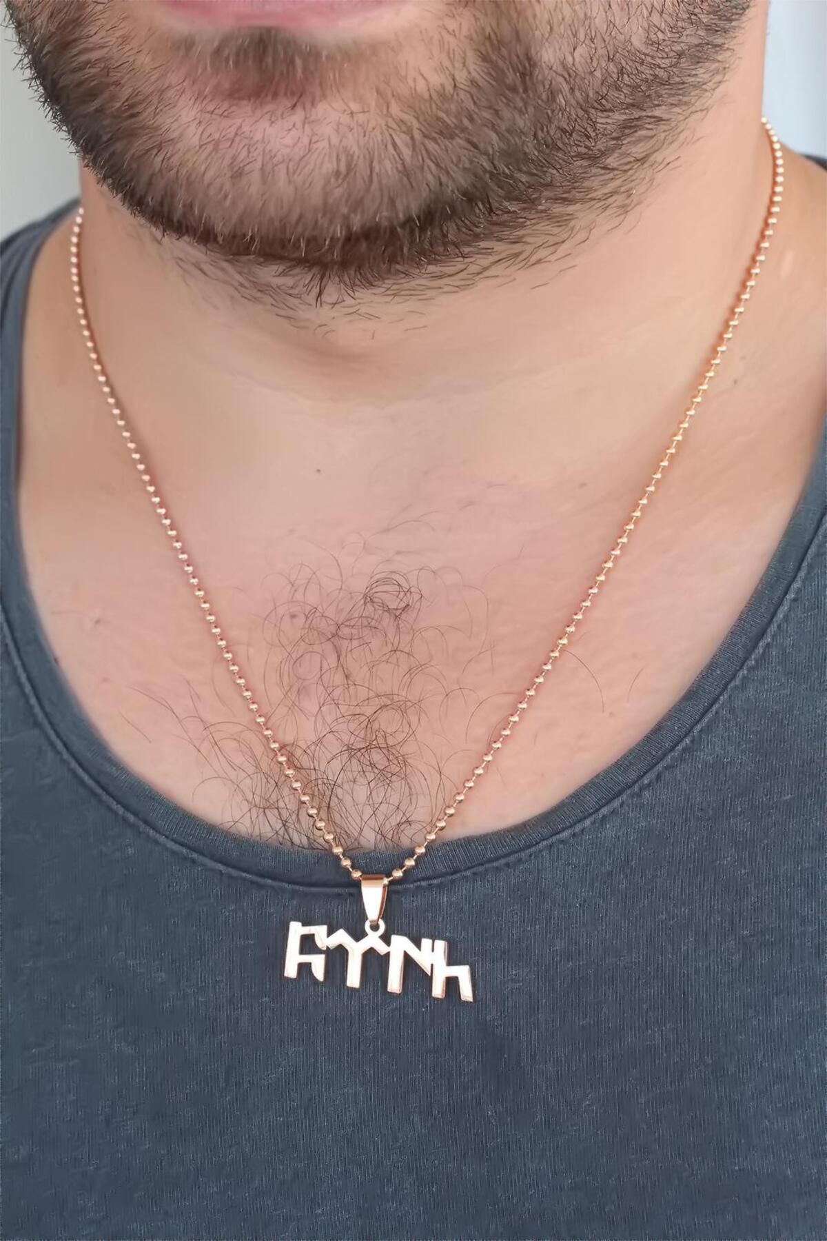 ZAGA Prime Rose Renk Metal Göktürkçe Türk Yazı Figürlü Erkek Kolye