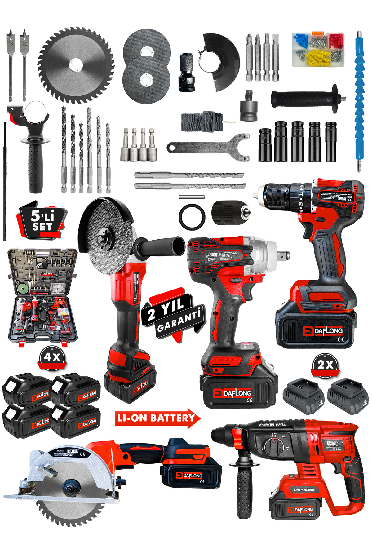 DAFLONG ULTRA PRO KÖMÜRSÜZ 4 BATARYALI ÇELİK SANZUMAN 5'Lİ SET SUNTA KESMELİ