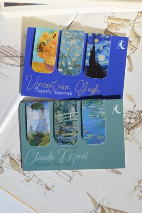 GÖKÇETasarım Sanat Temalı Mıknatıslı Kitap Ayracı Seti / Van Gogh, Monet