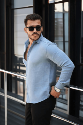 Valiberta Nefes Alabilir Yarım Oversize Müslin Kumaş Uzun Kol Yakalı Erkek Gö...