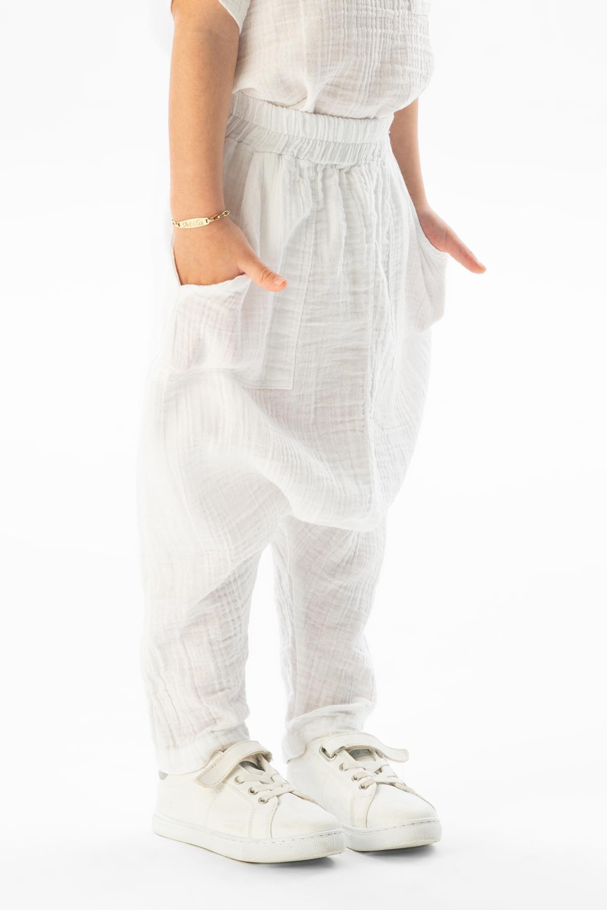 Eliş Şile Bezi-Western Summer Girl's Baggy - White Byz 5