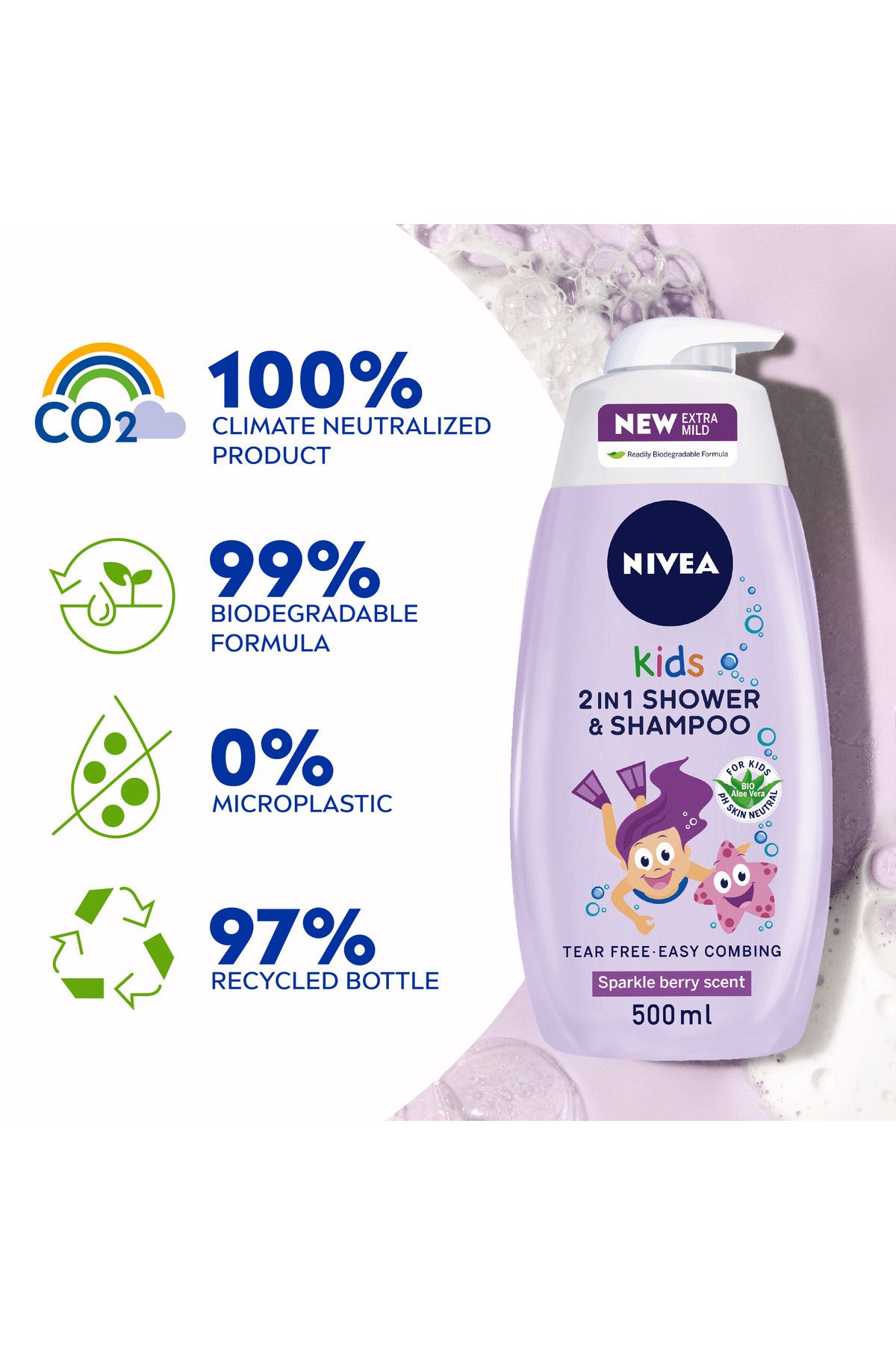 NIVEA-2in1 Kids Shower & Shampoo with Bio Aloe Vera, Berry Scent, 500ml 6