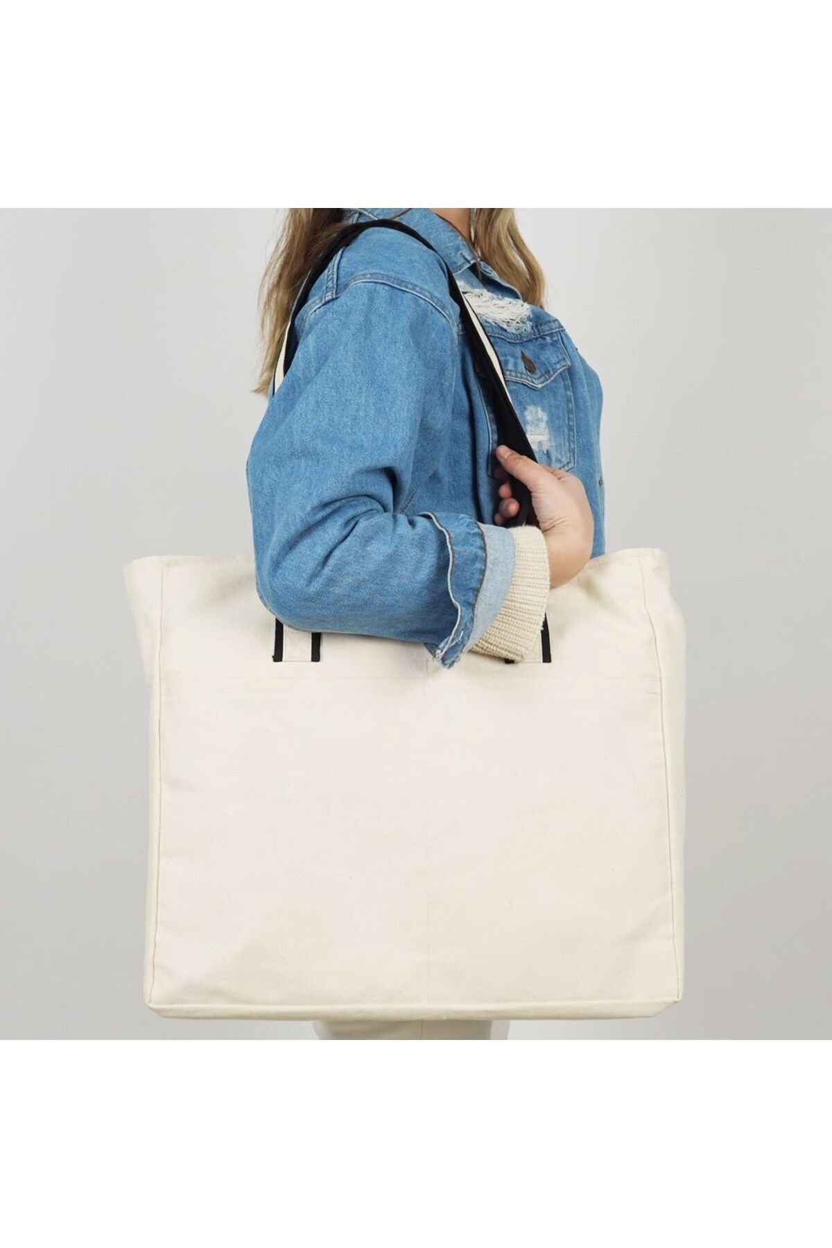 Z zepplin-Lux Canvas Bag, Black Handle, Front Pocket, 40X35X10Cm 1