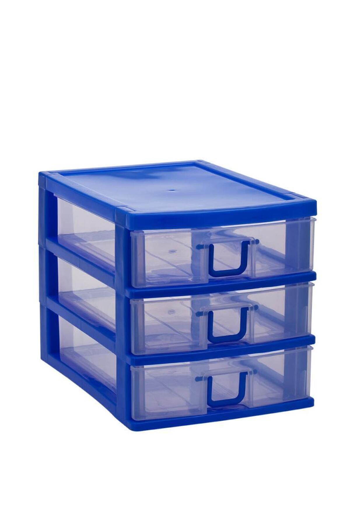 Omnipazar SY-4538 Cindy Box Mini Plastik Komidin Çekmecelik 3 Katlı Mavi