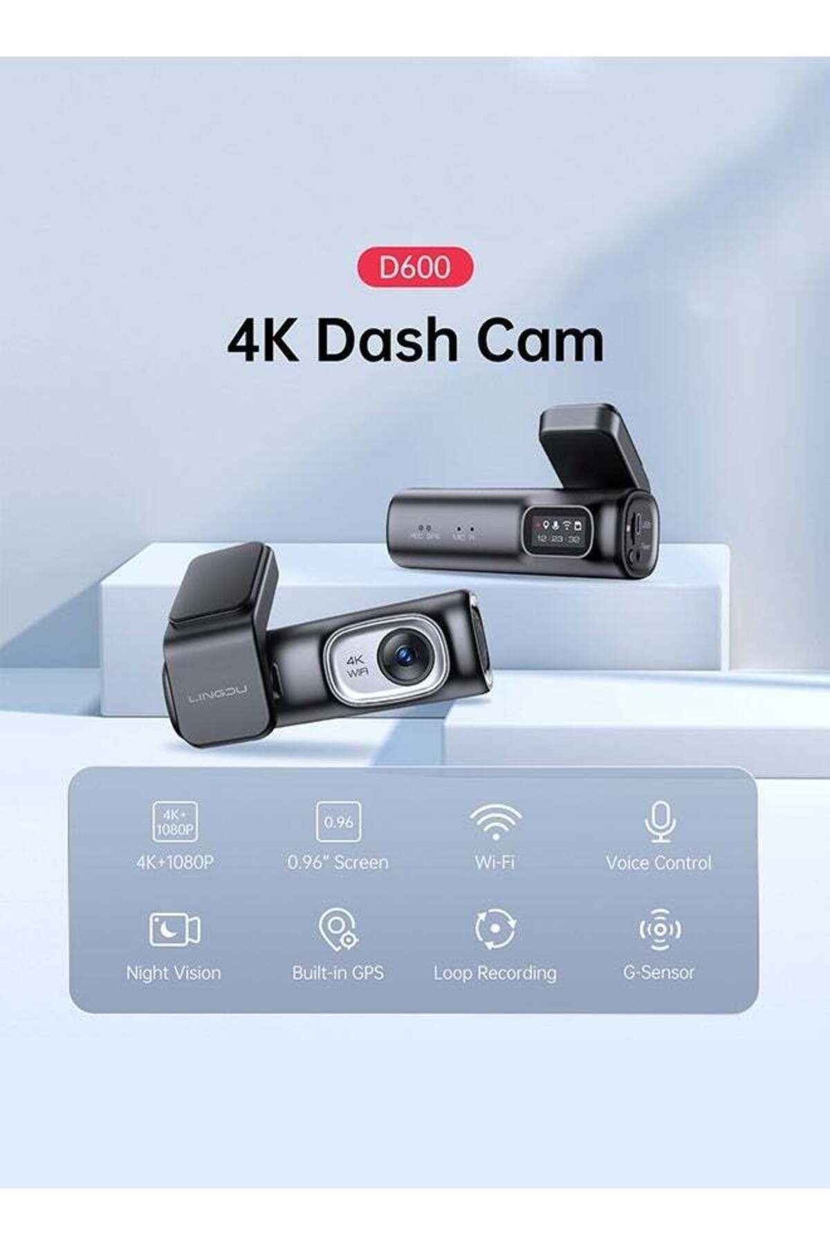 Generic-LINGDU D600 4K Car Dash Cam Front and Rear 170 Degree Wide View Angle Built-in 5GHz WiFi 5