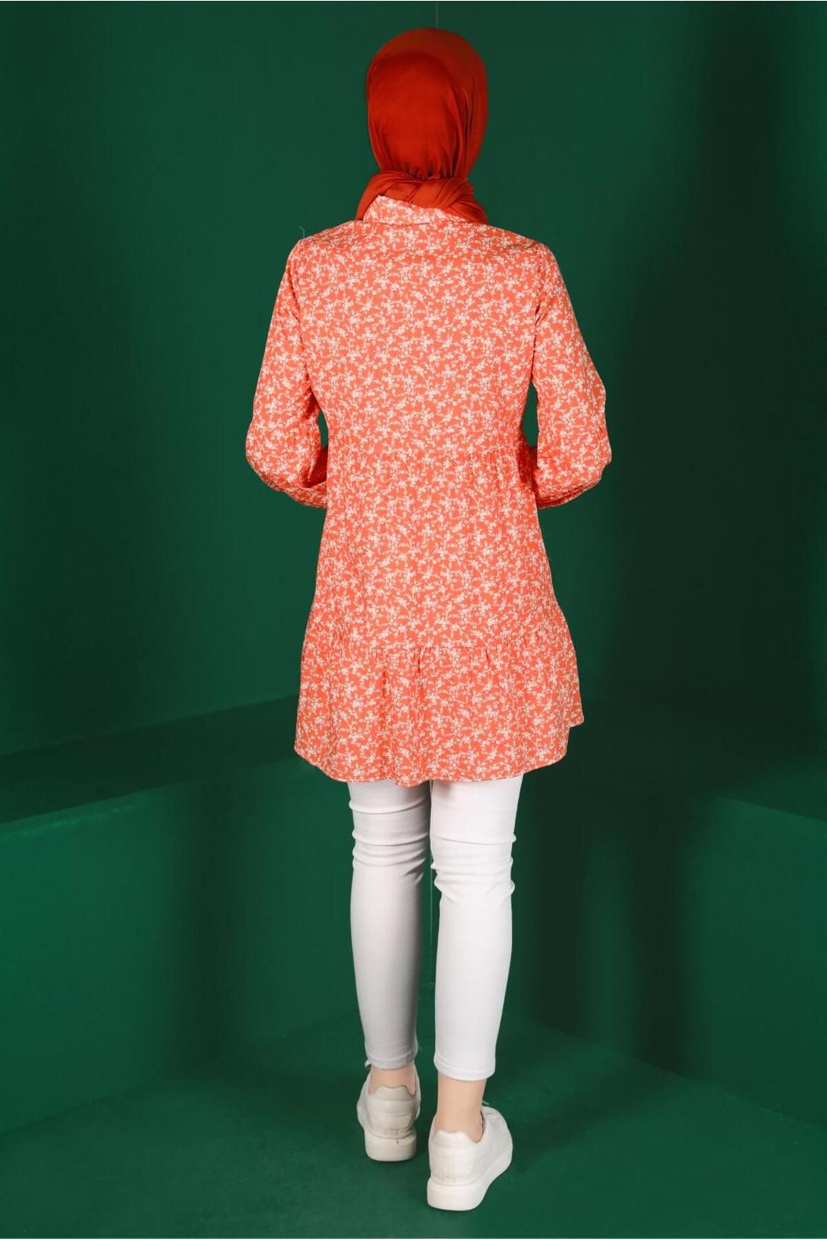 Alvina-42876 Model Flower Patterned Buttoned Tunic 3