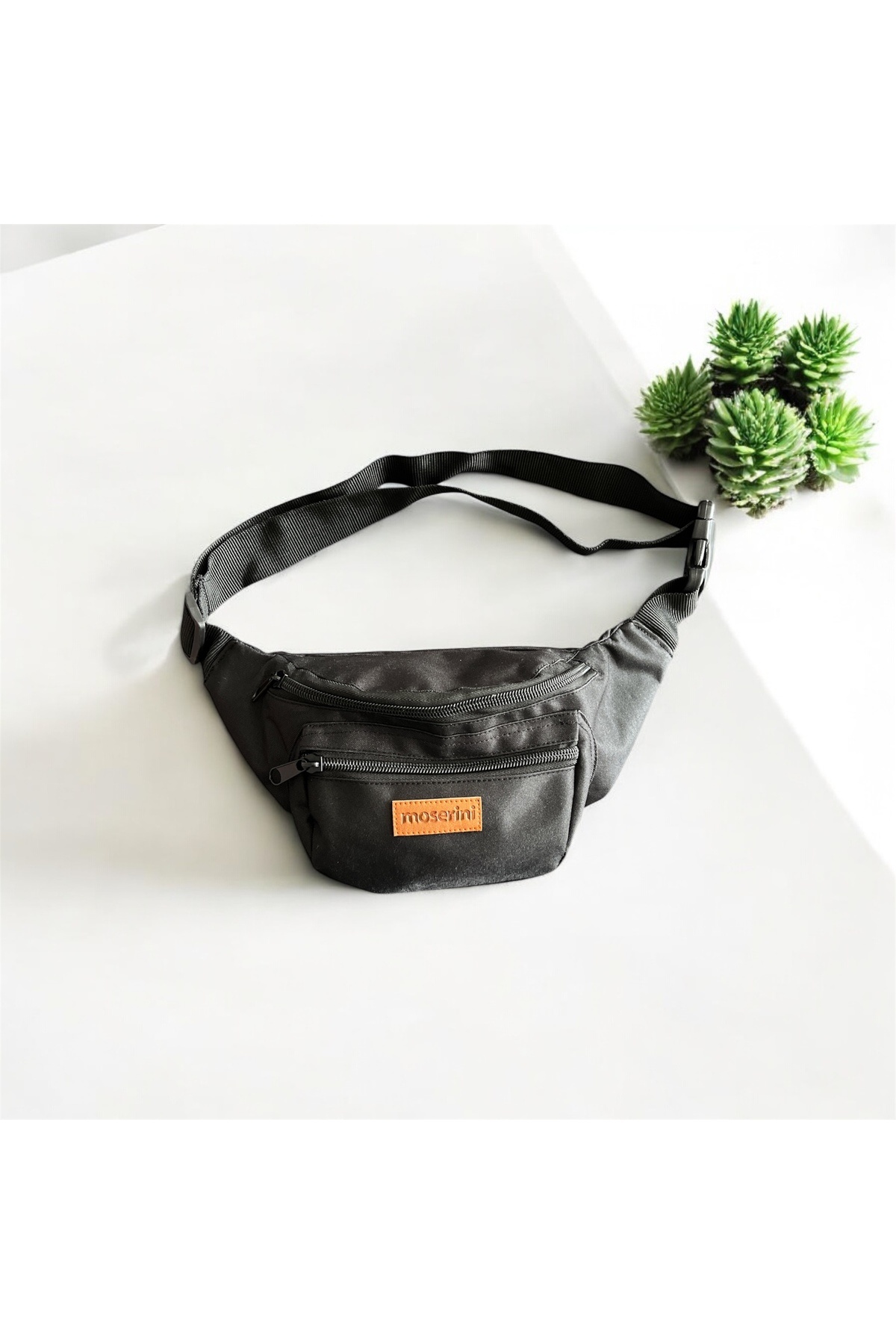 Moserini Unisex Desenli Omuz Ve Bel Çantası - Siyah görsel 2