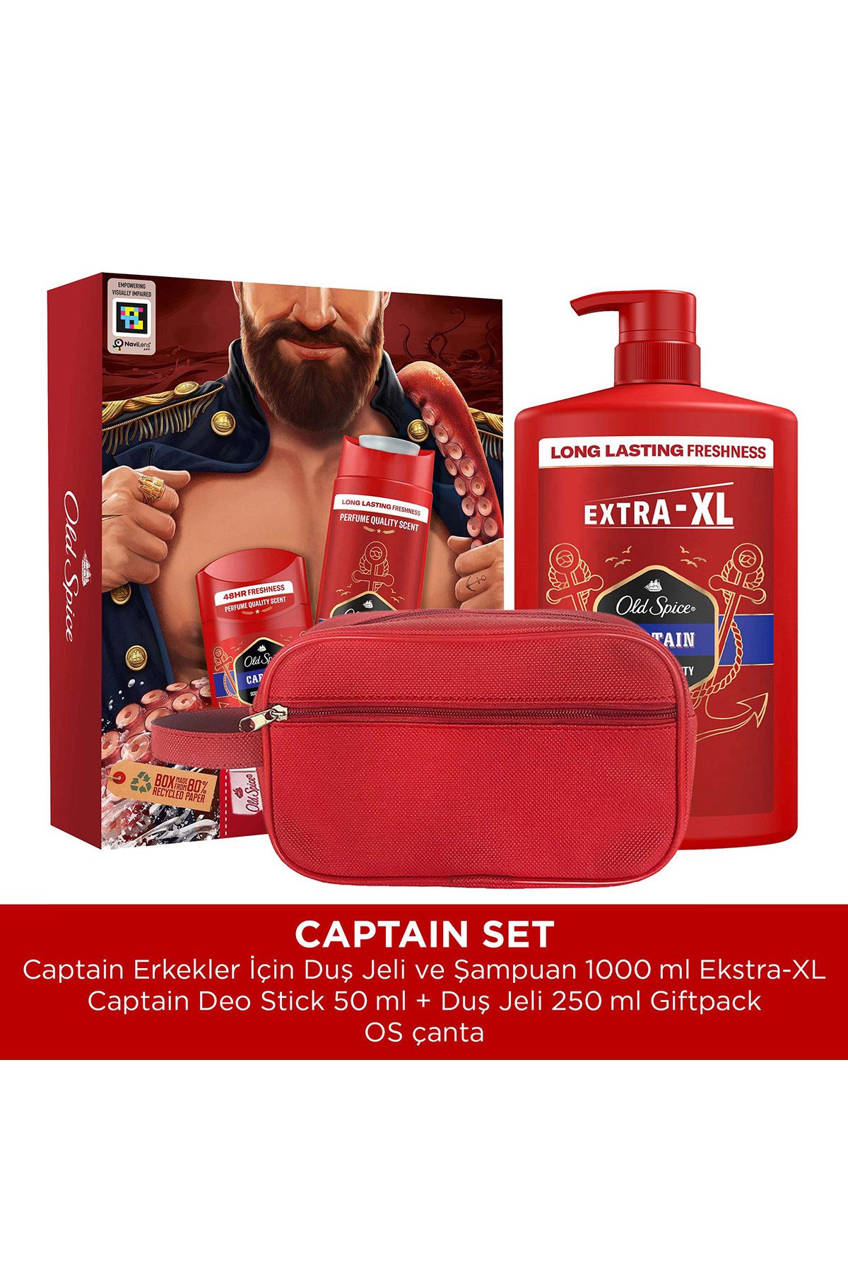 Old Spice Captain 3in1 1000Ml Şampuan +Deo Stick 50ml + Duş Jeli 250ml Giftpack (Çanta )