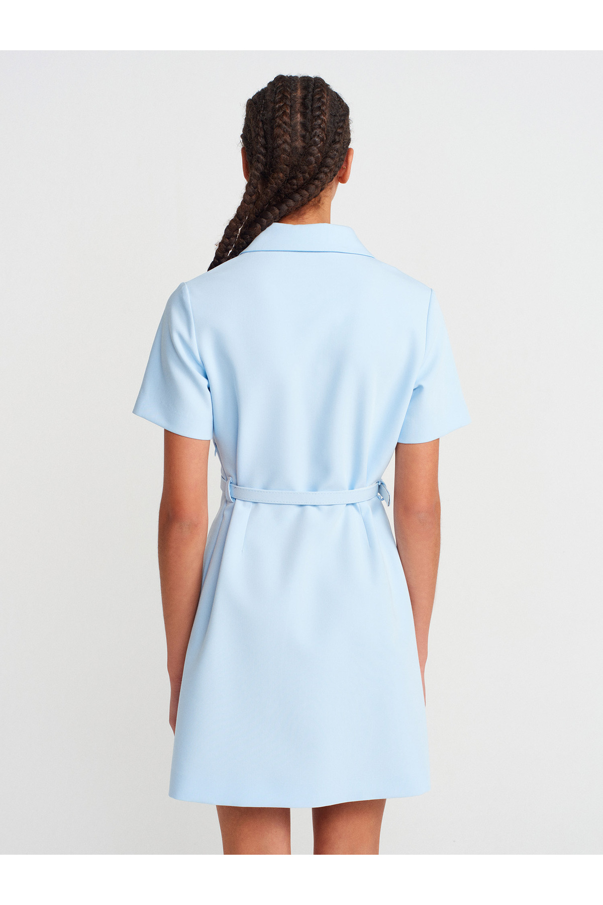 Dilvin  90917 Kemerli Mini Elbise-Mavi - Görsel 2