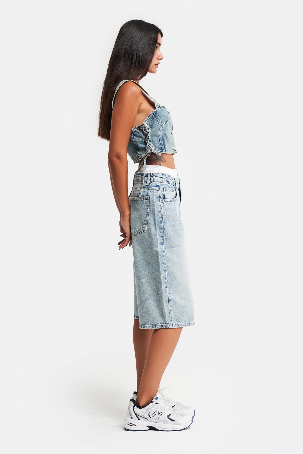 its basic-Dámské g Jeans Color Super dlouhé boxerky Detail Široké džínové šortky 3