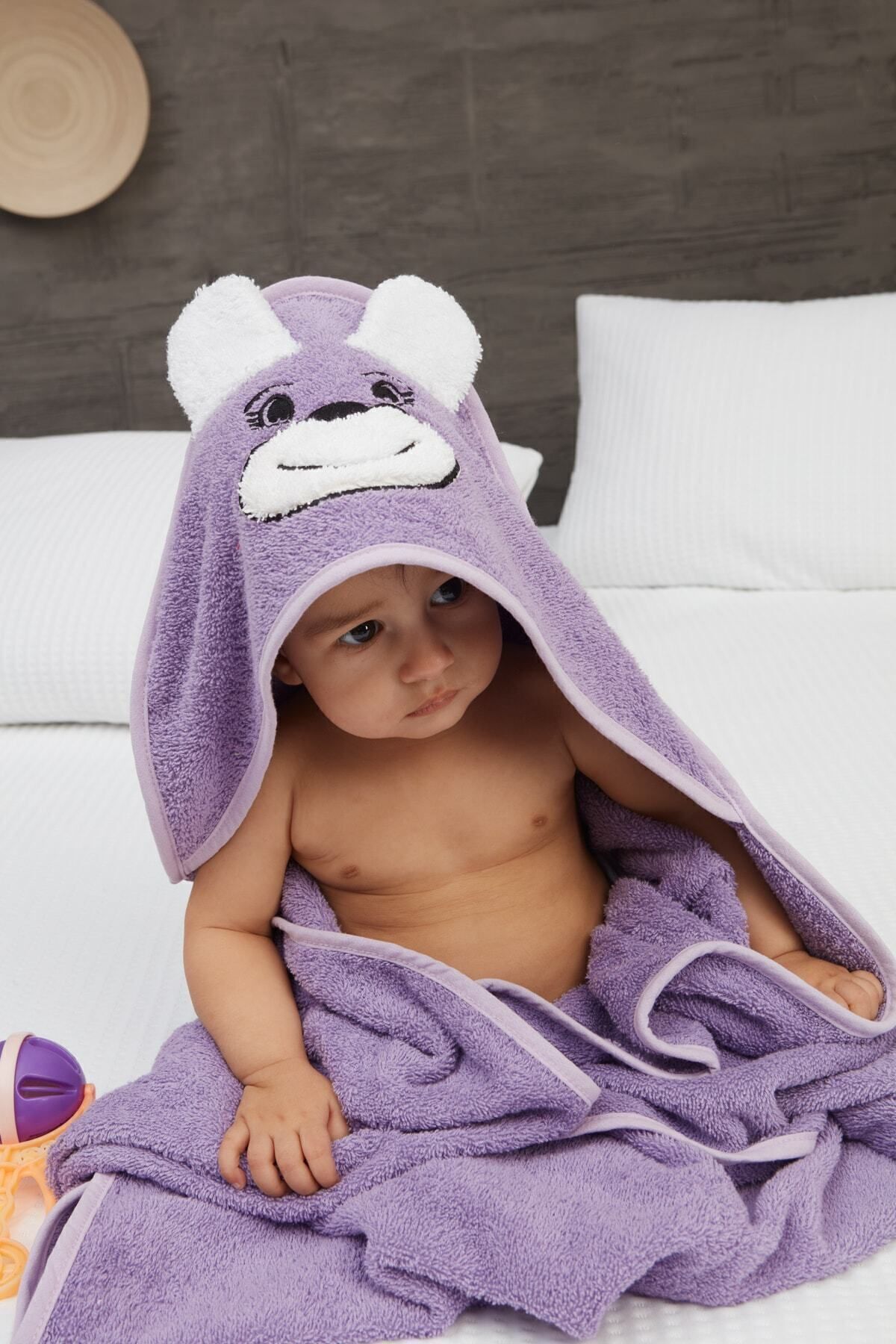 Mislina Home Pupy Bear Pamuklu Kapşonlu Kız-erkek Yenidoğan Bebek Kundak Havlusu Nakış Işlemeli Lila 100x100cm fotoğrafı 2 (önizleme)
