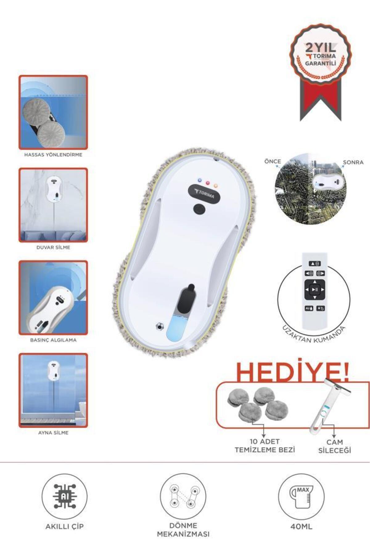 Torima S9 Beyaz Su Püskürtmeli Uzaktan Kumandalı Cam Pencere Temizleme Robotu