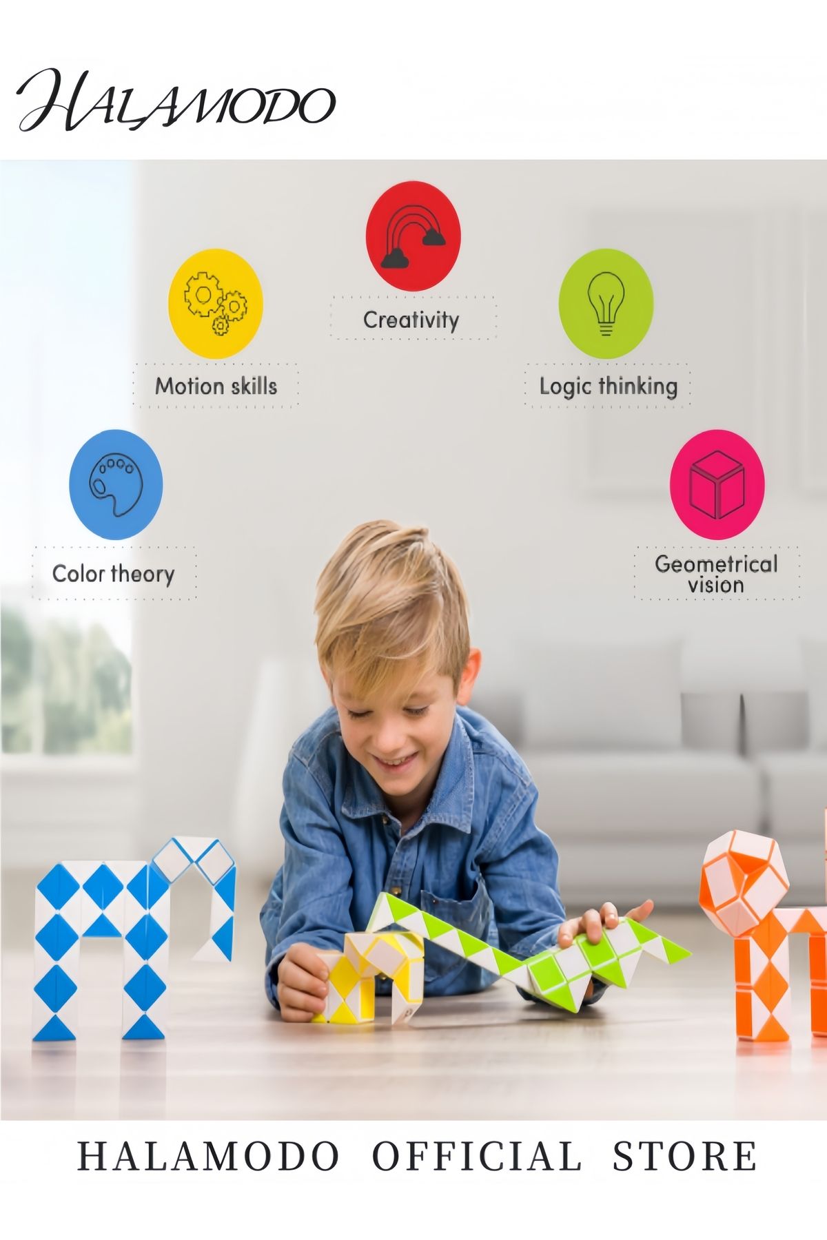 HALAMODO-Kid's Magic Snake Cube Fidget Snake Toy Cubes 3D Puzzle Game Stress Relief Fidget Toy 6
