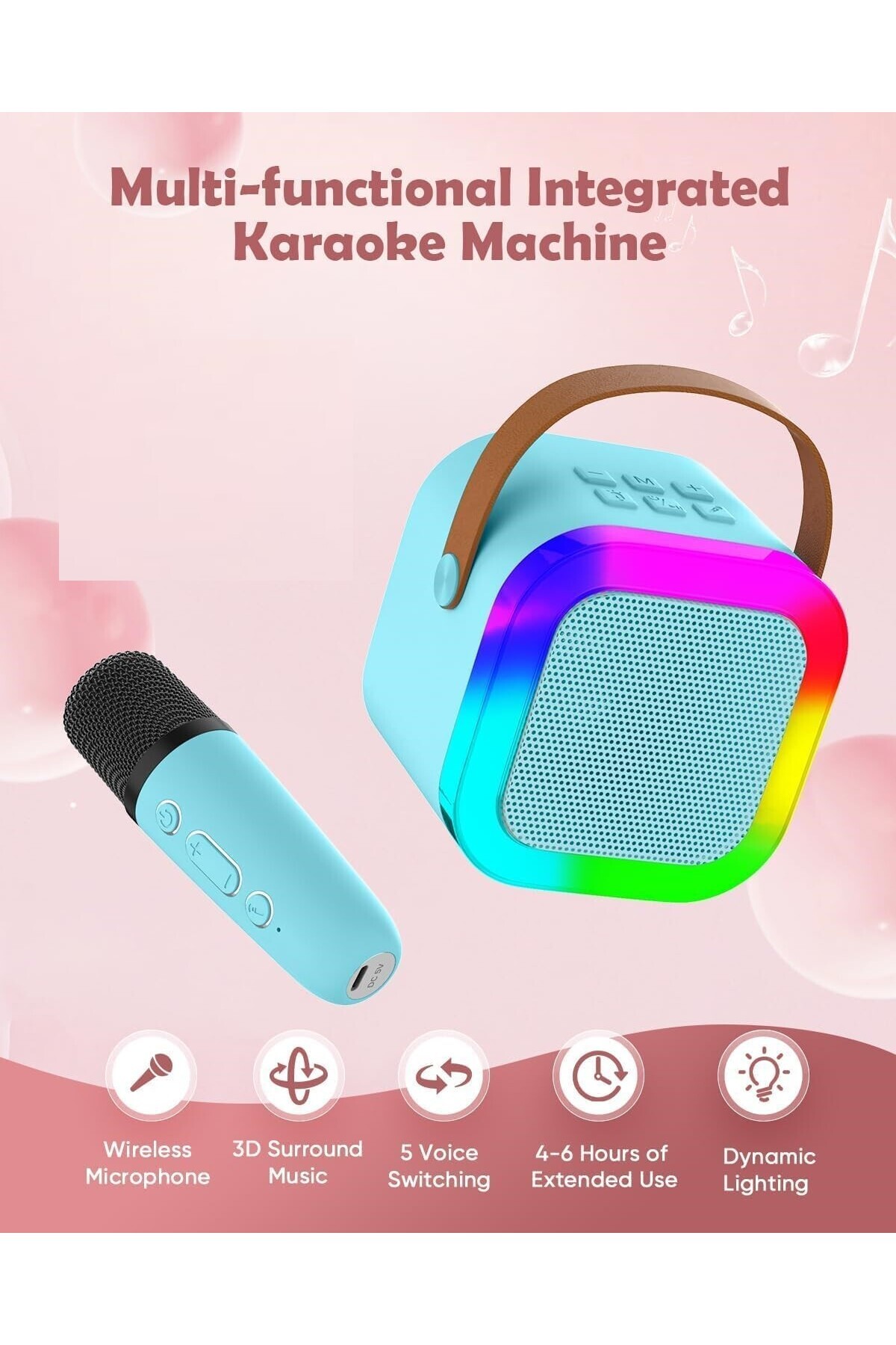Generic-Karaoke Machine , Portable Bluetooth Karaoke Speaker with Wireless Microphones for Kids (BLUE) 3