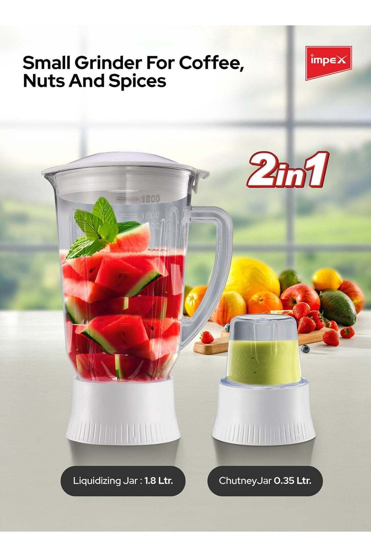 İMPEX-2 In 1 Powerful Blender 650w With Grinder Bl3509 - 1.8l Blender Jar,50g Grinding Jar,2speed Settings 4
