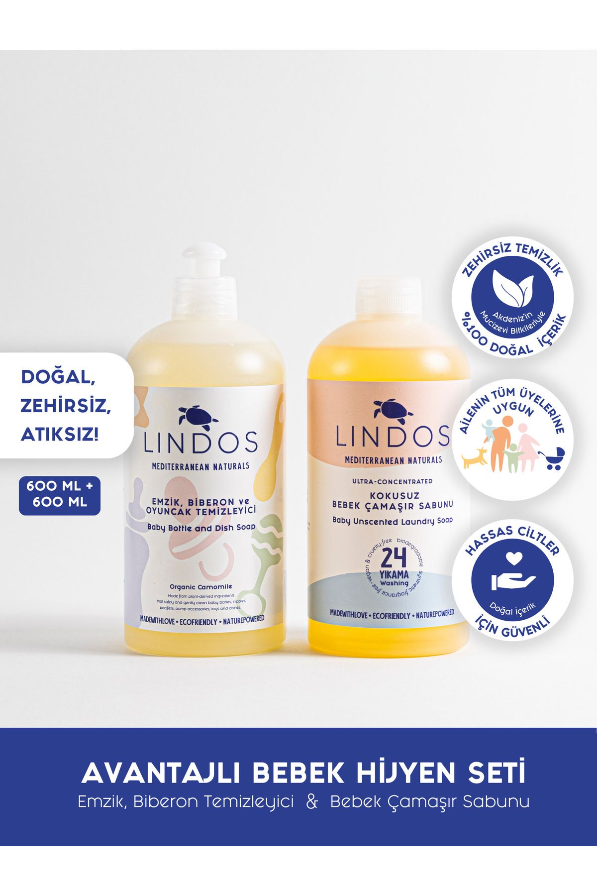 Lindos Avantajlı Bebek Hijyen Seti (Bebek Çamaşır Sabunu + Emzik, Biberon ve Oyuncak Temizleyici)