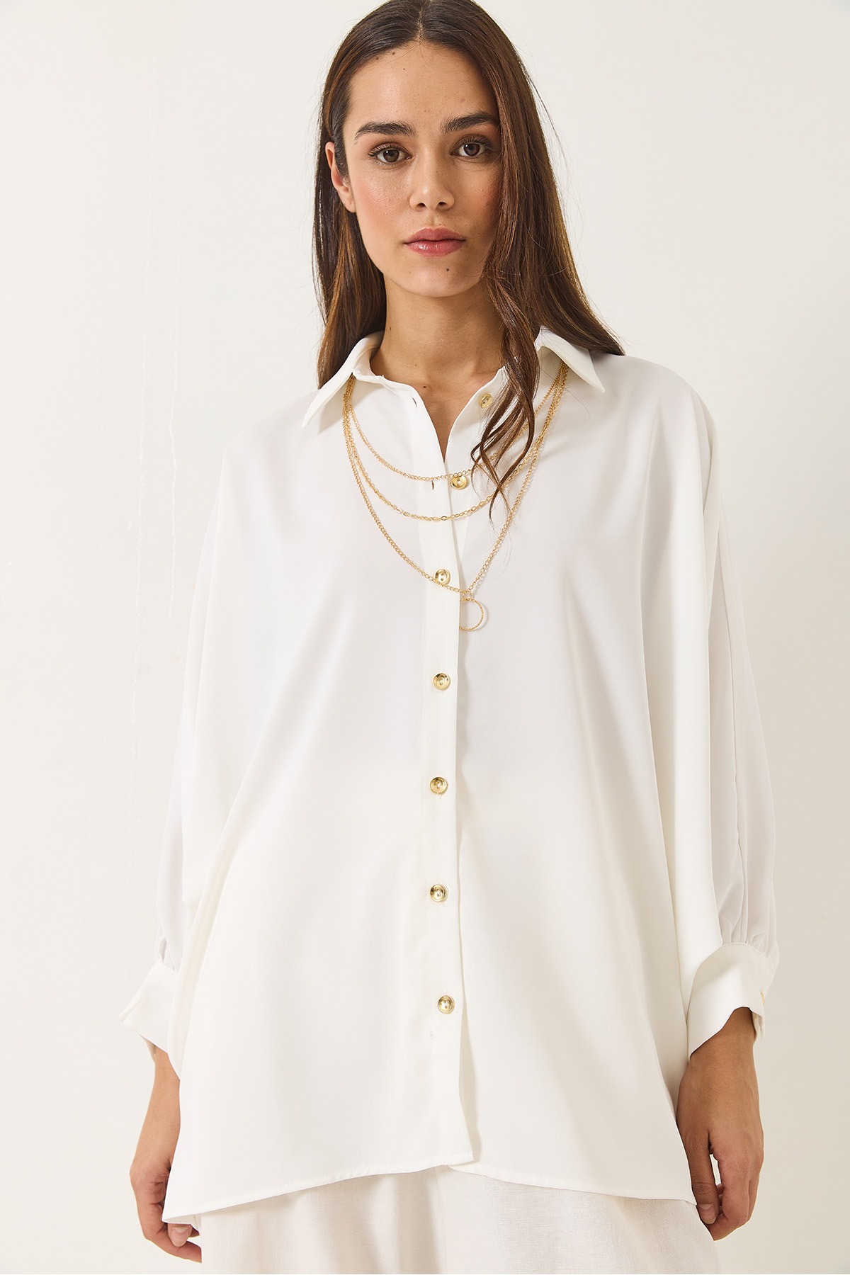 Bianco Lucci-Women's Bat Sleeve Mobile Necklace Detailed Jesica Shirt 2454 60283107 2