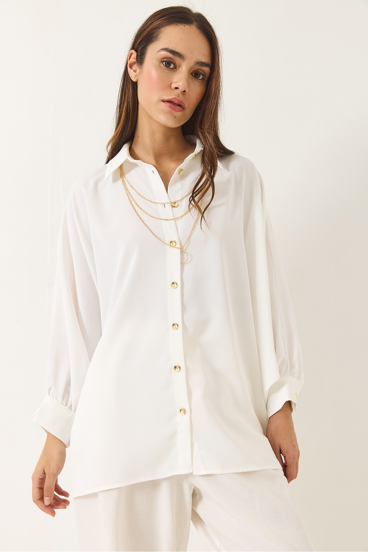 Bianco Lucci-Women's Bat Sleeve Mobile Necklace Detailed Jesica Shirt 2454 60283107 3