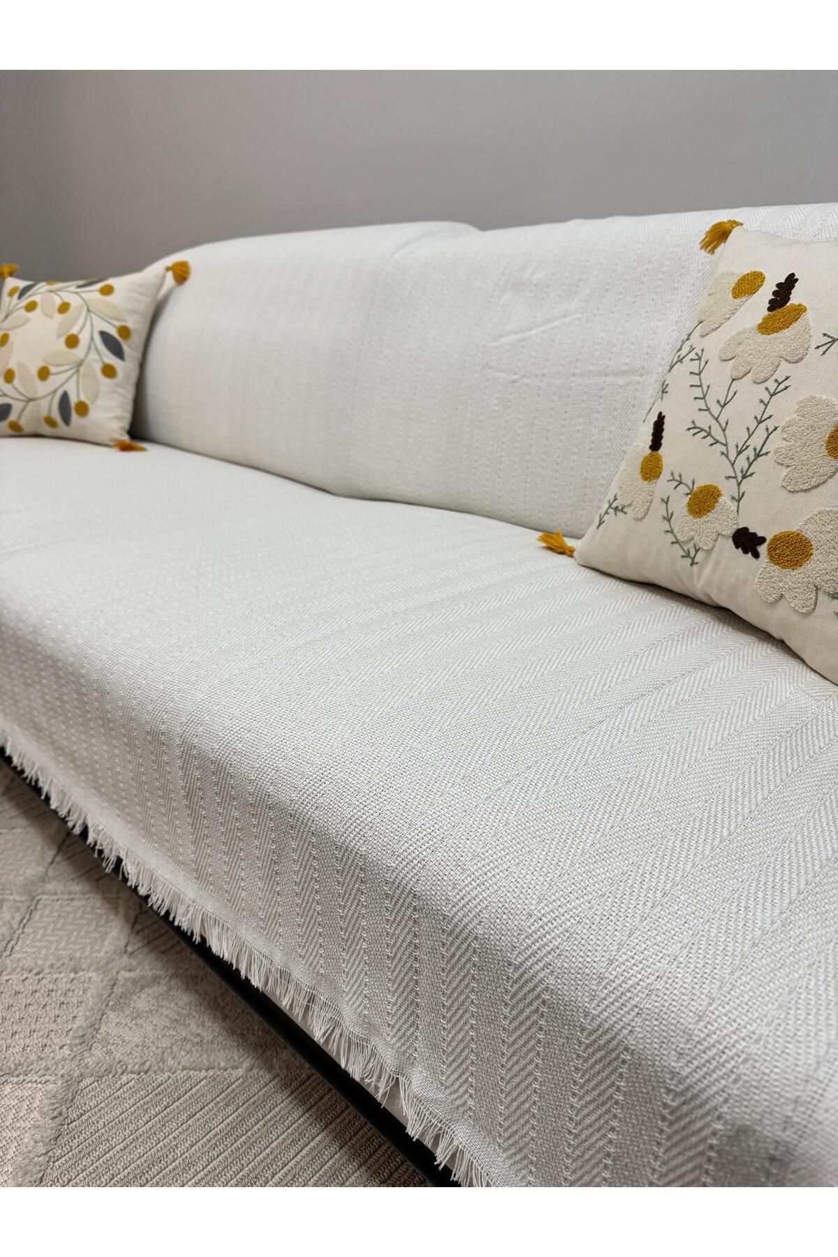 ŞENER HOME-Modern Multi-Purpose Throw & Sofa Cover - Cream 4