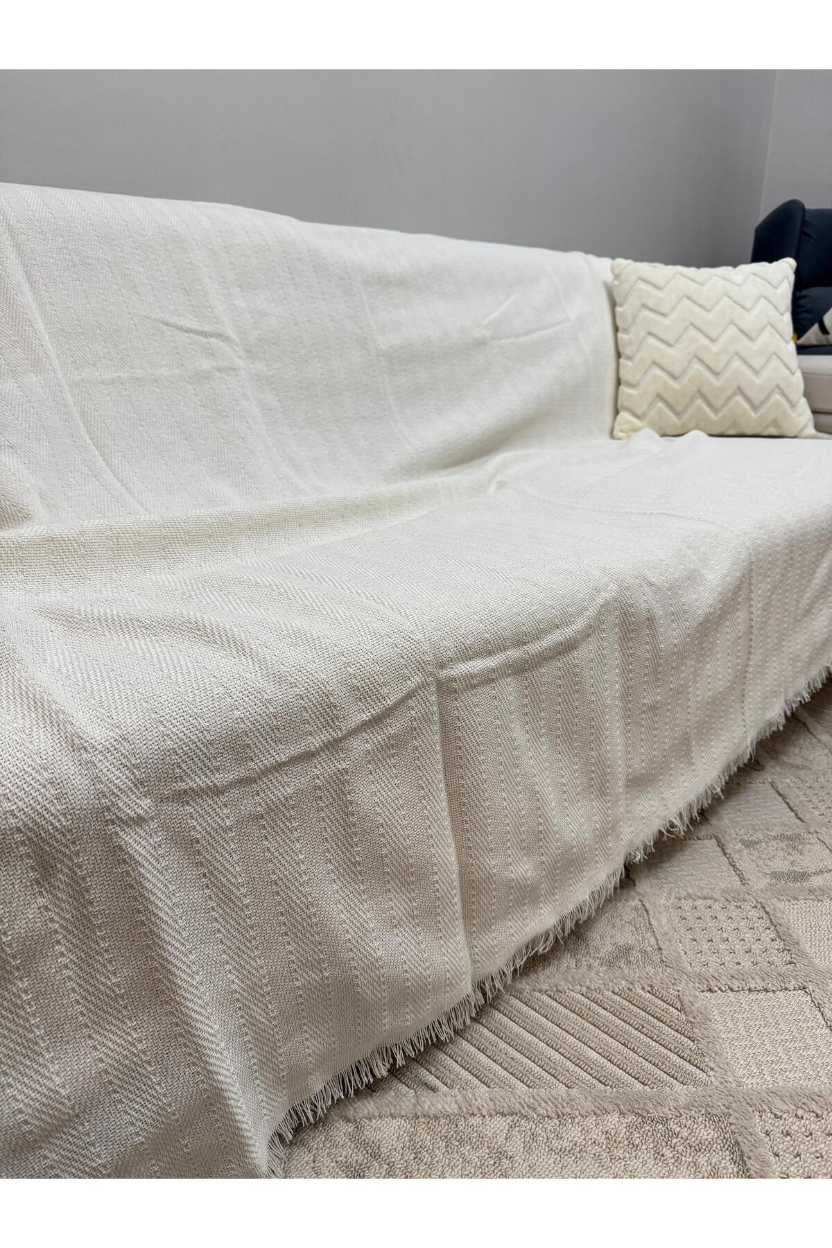 ŞENER HOME-Modern Multi-Purpose Throw & Sofa Cover - Cream 5