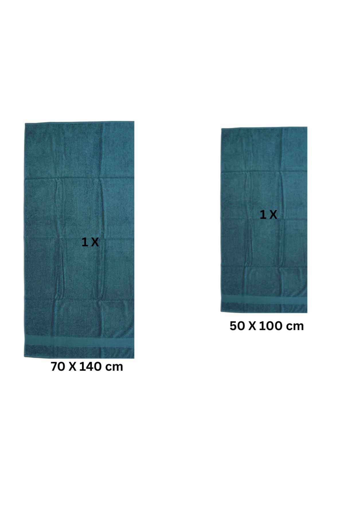 Class Home Collection-Set of 2 absorbent towels, 100% Cotton, 480 gsm density, 50x100 cm + 70x140 cm, Hermagoras, Petrol 3