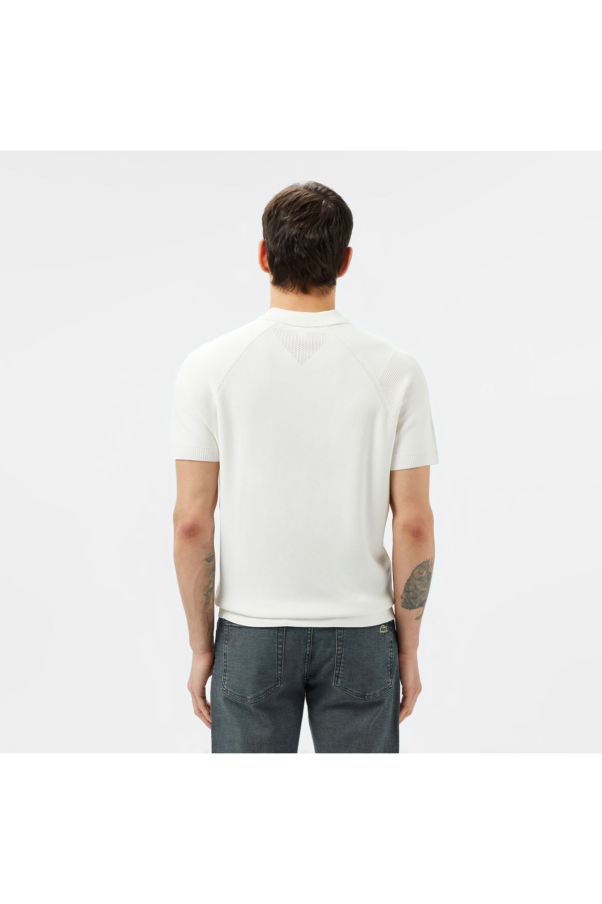 تی شرت یقه پولو مردانه آستین کوتاه یاکا لباس بافتنی سفید Lacoste