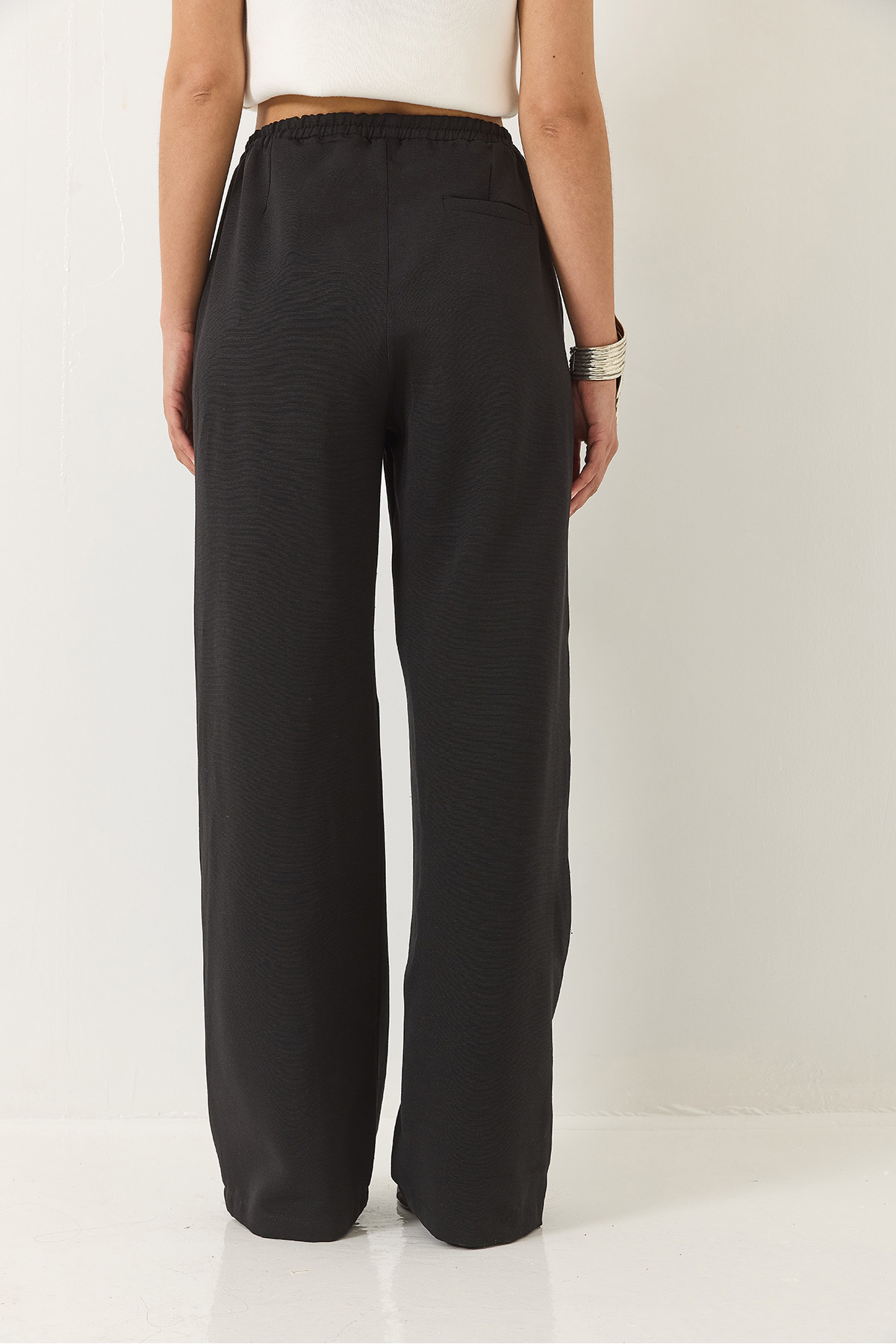 Bianco Lucci-Women's Elastic Waist Pocket Detailed Palazzo Linen Trousers 80182 60271083 8