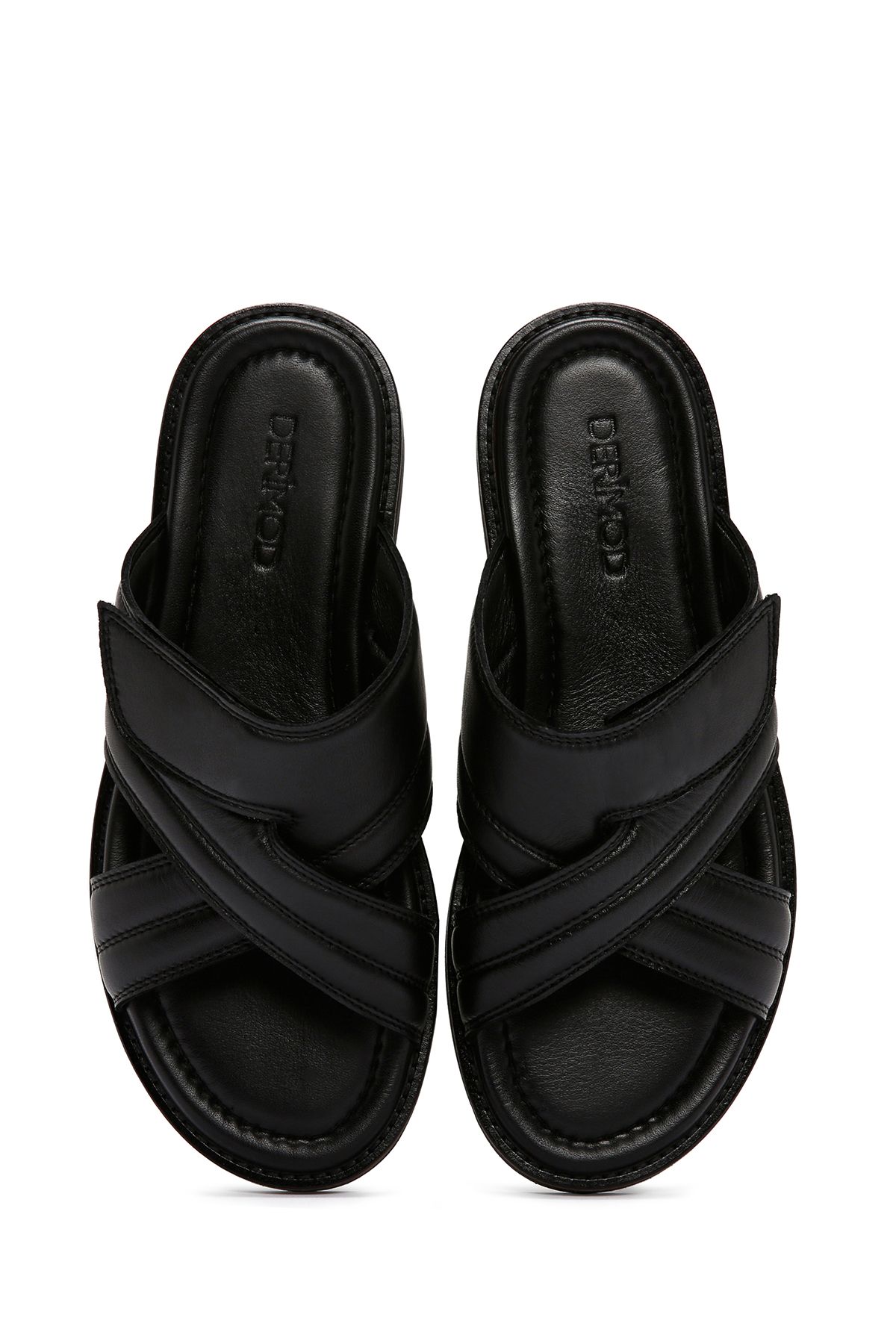 Derimod-Casual Men's Leather Slippers - Black Banded, 24sfd625718 8