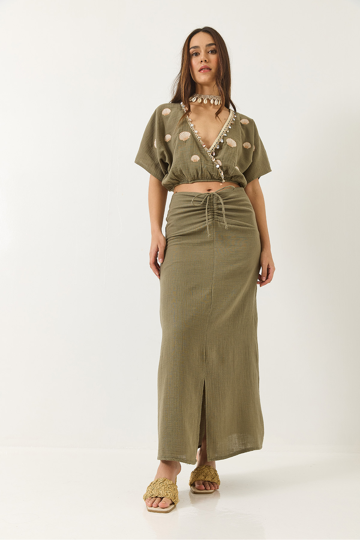 LUCCI Embroidered V-neck Two-Piece Co-Ord Set 3