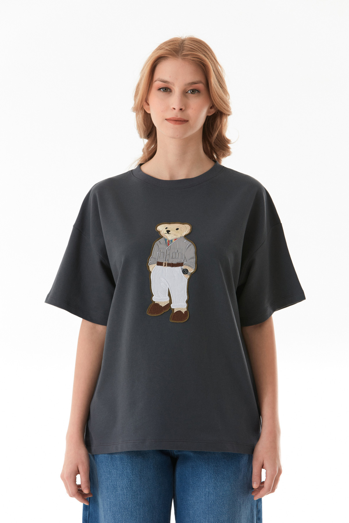 Fulla Moda-Μπλουζάκι Oversize Κεντημένο αρκουδάκι 6
